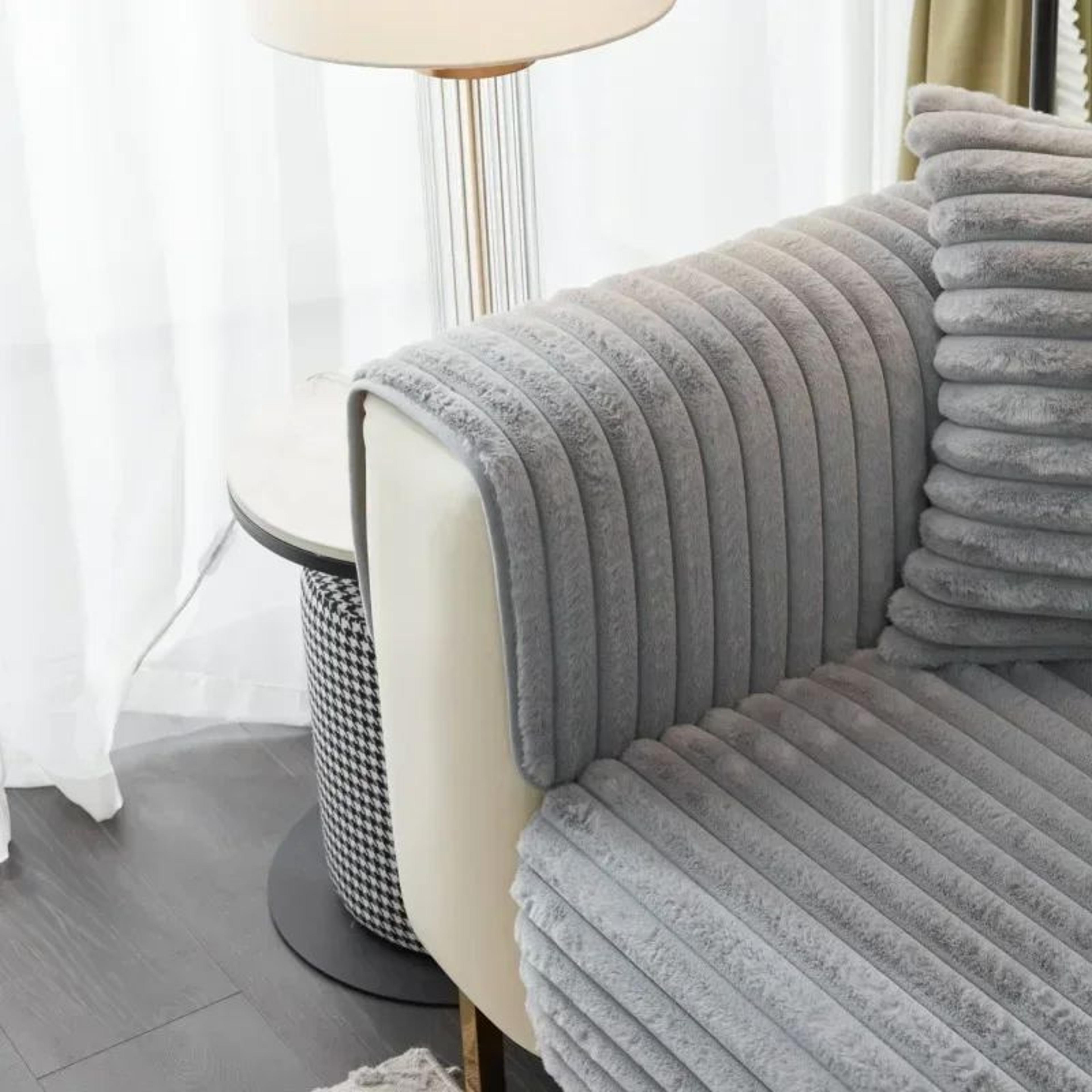 Super Soft Rabbit Plush Quilted Sofa Cover Winter Warm Thick Couch Cover L Shaped Sectional Anti Sl 2