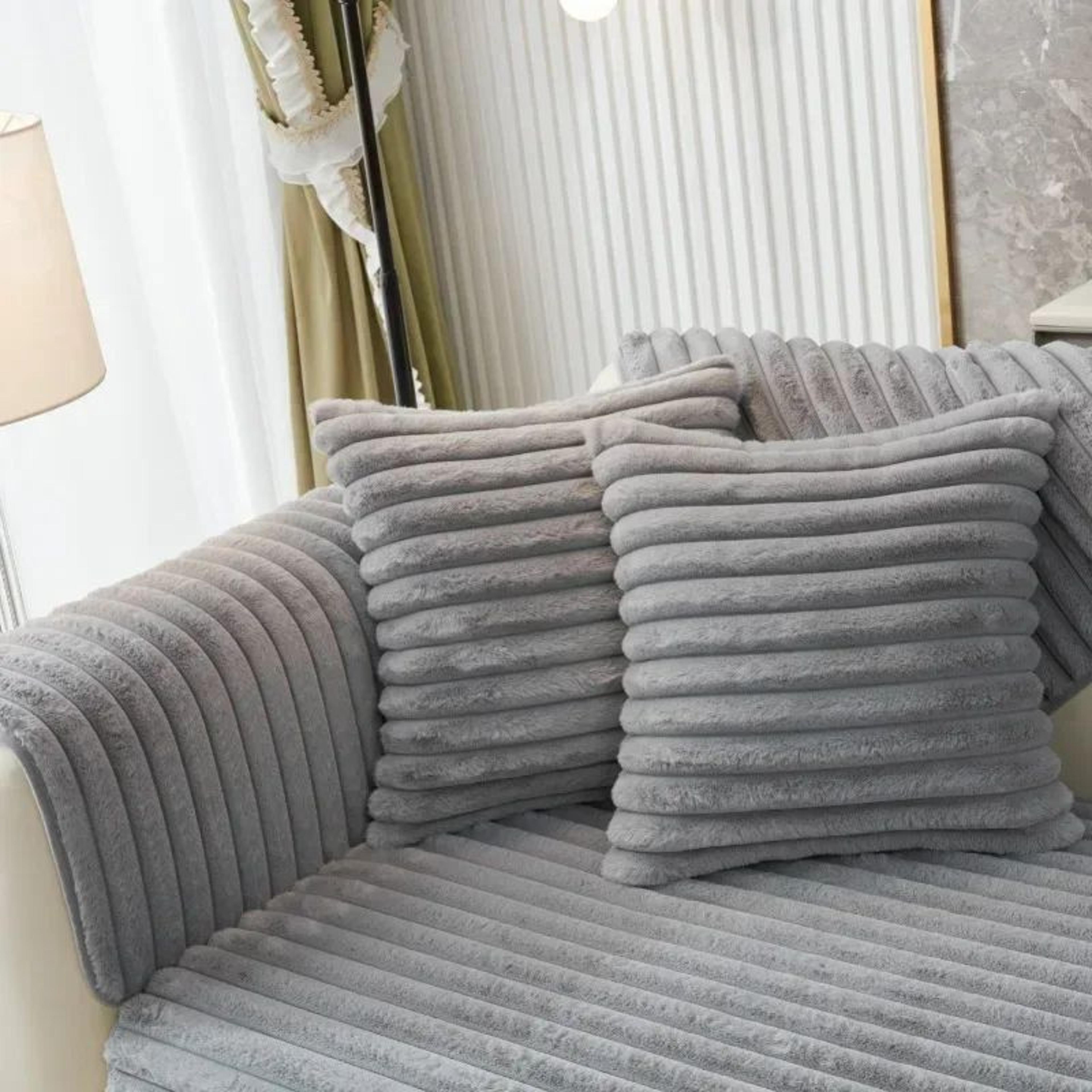 Super Soft Rabbit Plush Quilted Sofa Cover Winter Warm Thick Couch Cover L Shaped Sectional Anti Sl 5
