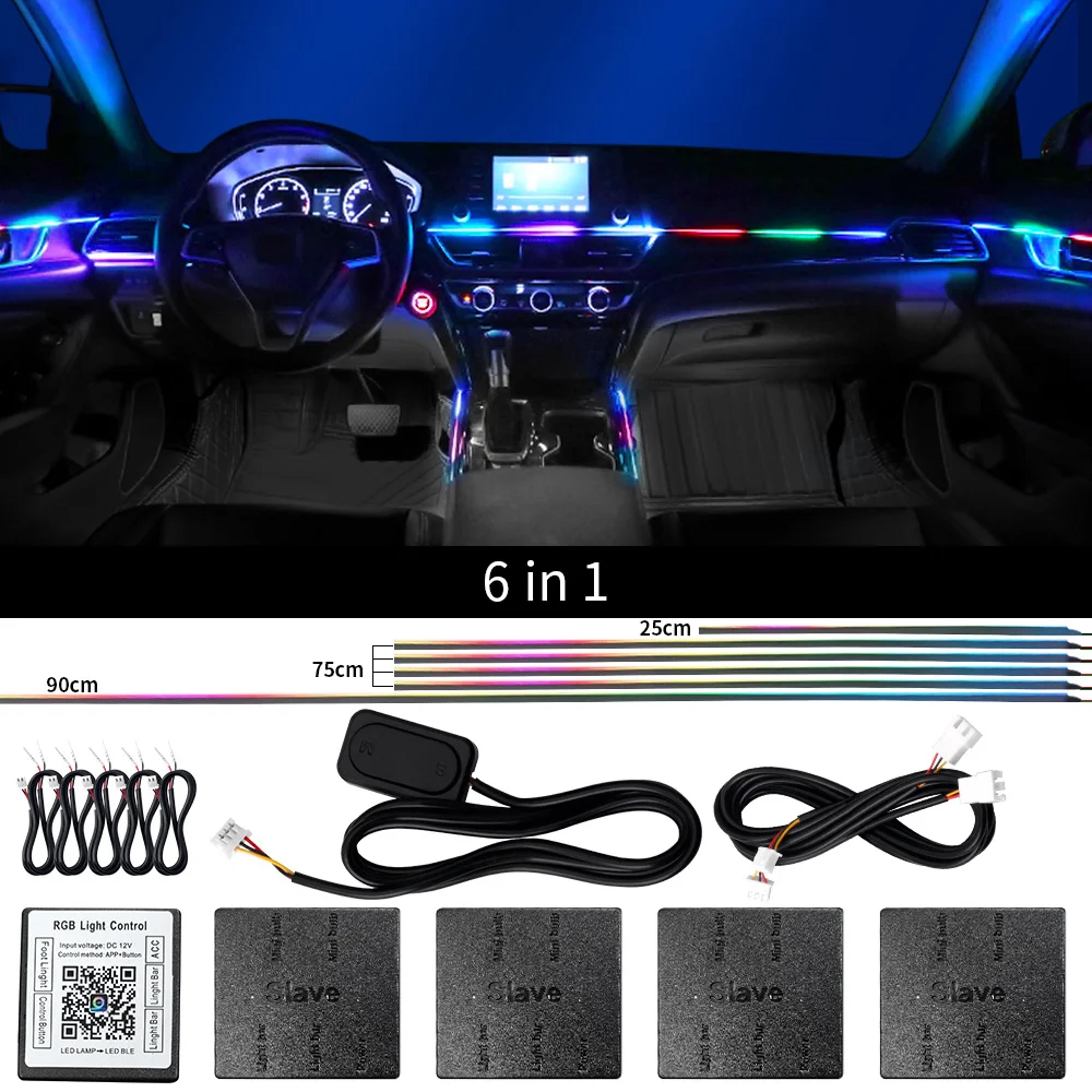 RGB Symphony Streamer Led Car Ambient Lights Bluetooth Rainbow Acrylic Strips Atmosphere Lamp Kit 5