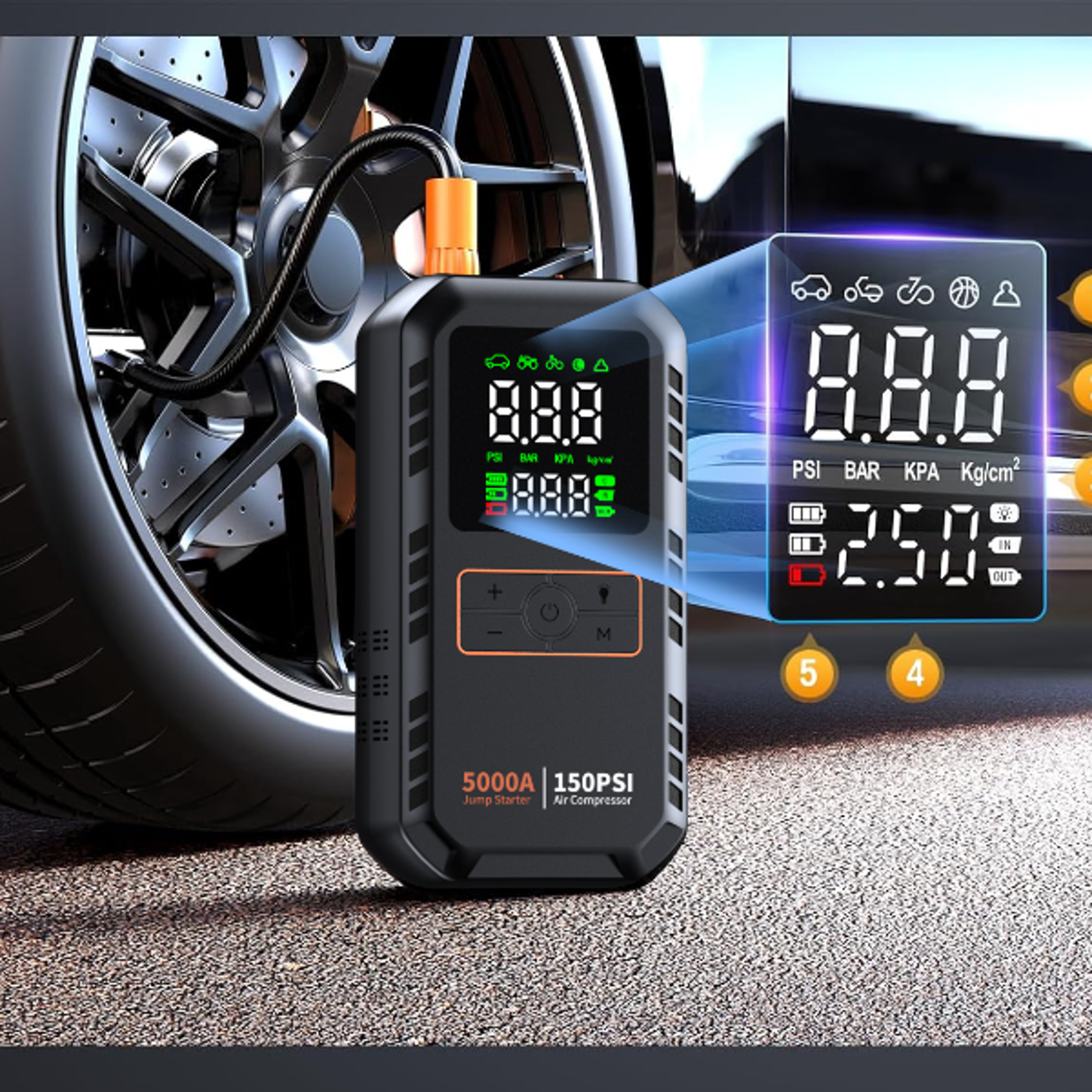 car jump starter with air compressor psi tire inflator portable battery booster