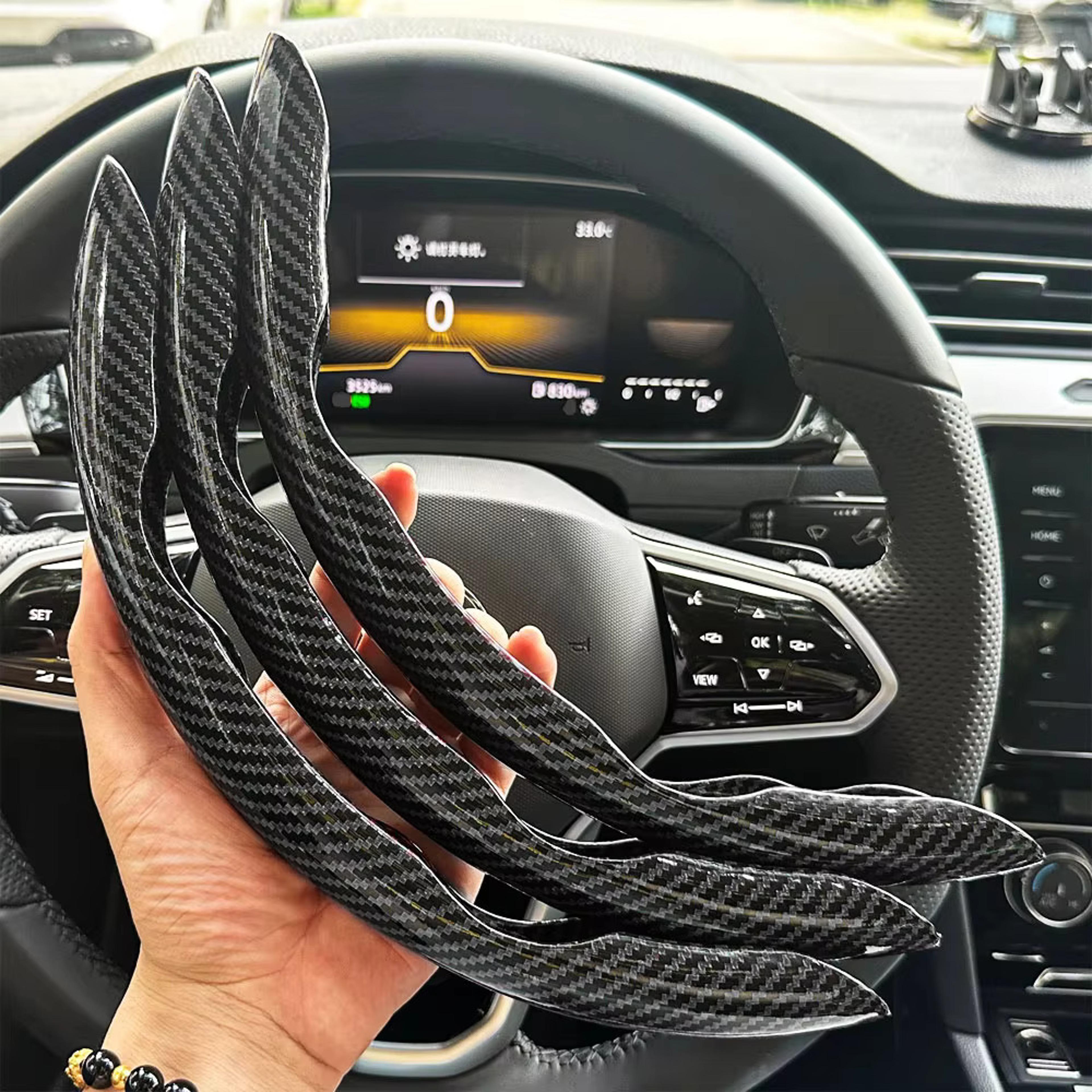 Carbon Fiber Steering Wheel Cover Non Slip Silicone Grip Set Universal Fit 2