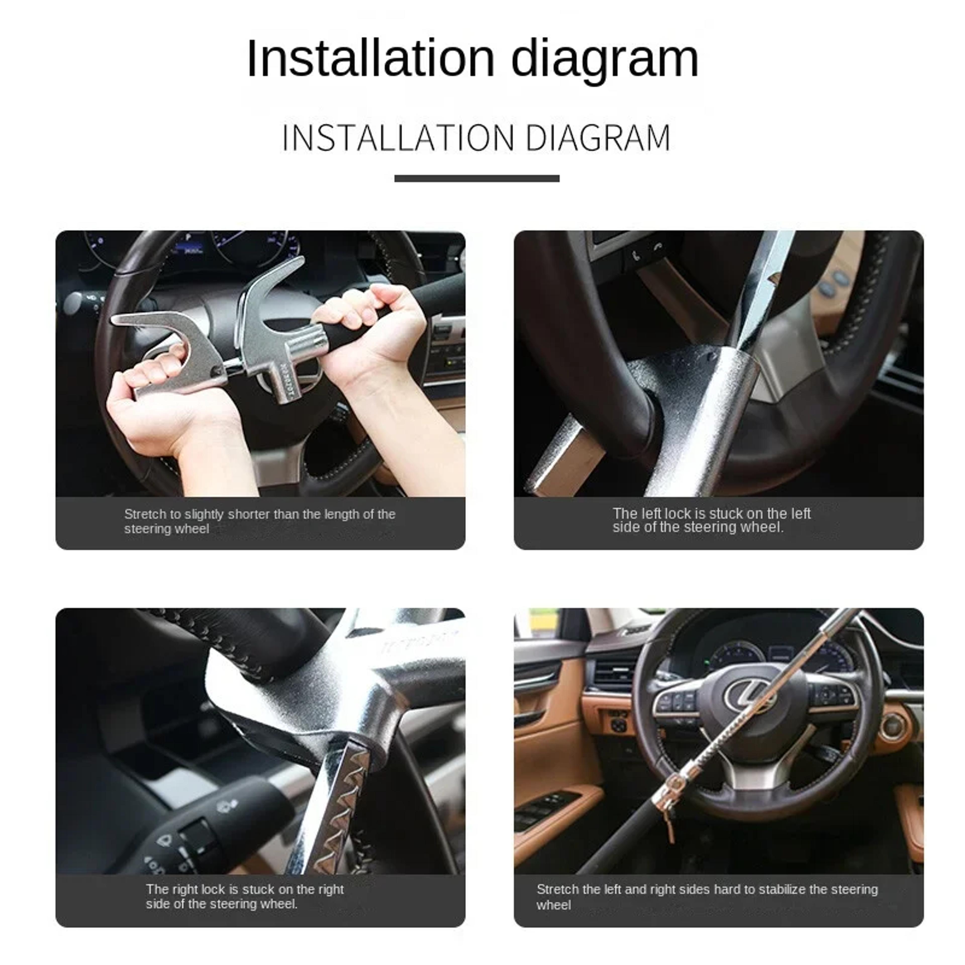 Universal Steering Wheel Lock Anti Theft Car Security Lock With Adjustable Double Hook 6