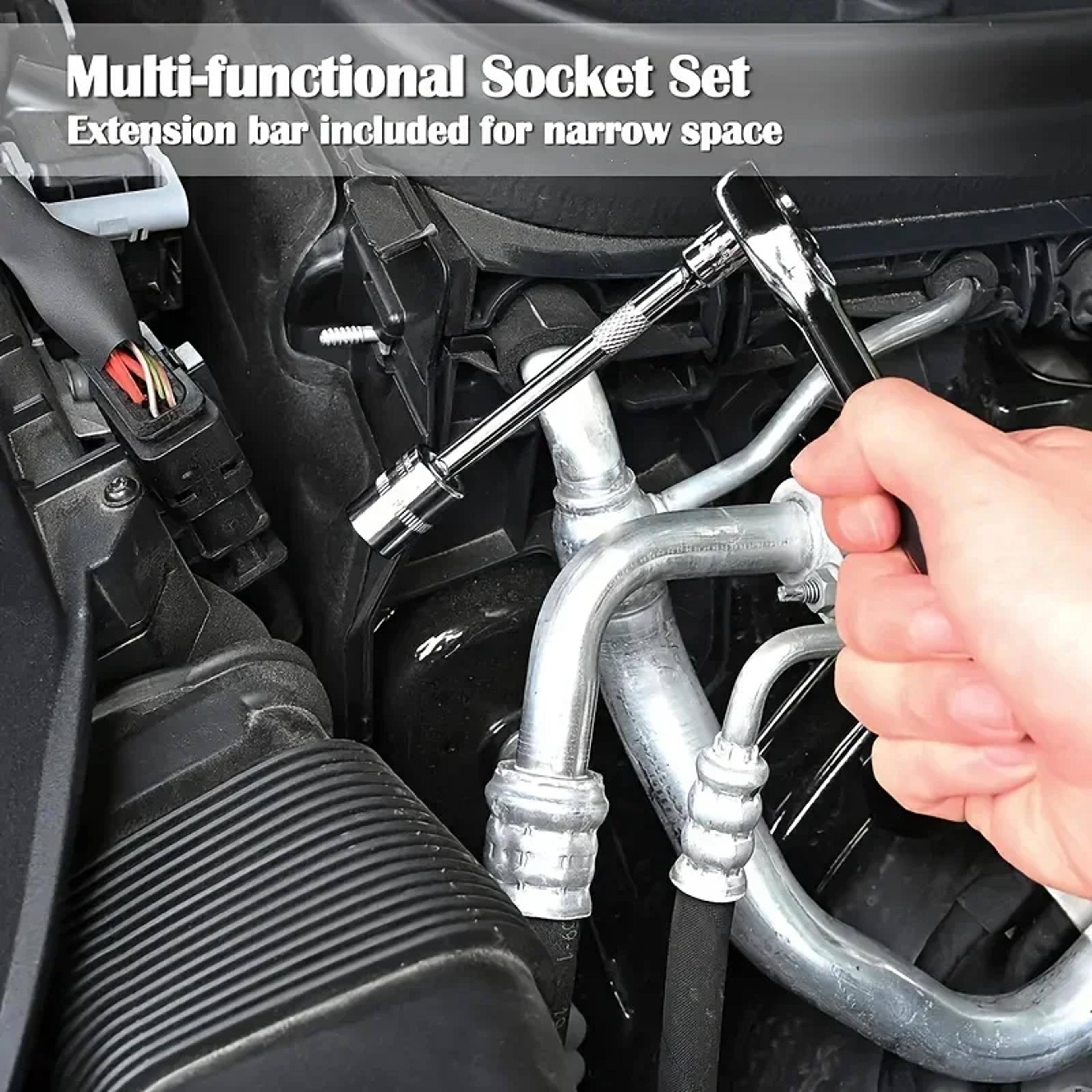 Socket Set Ratchet Wrench Mechanic Tool Kit With Metric Sockets And Hex Bits 2