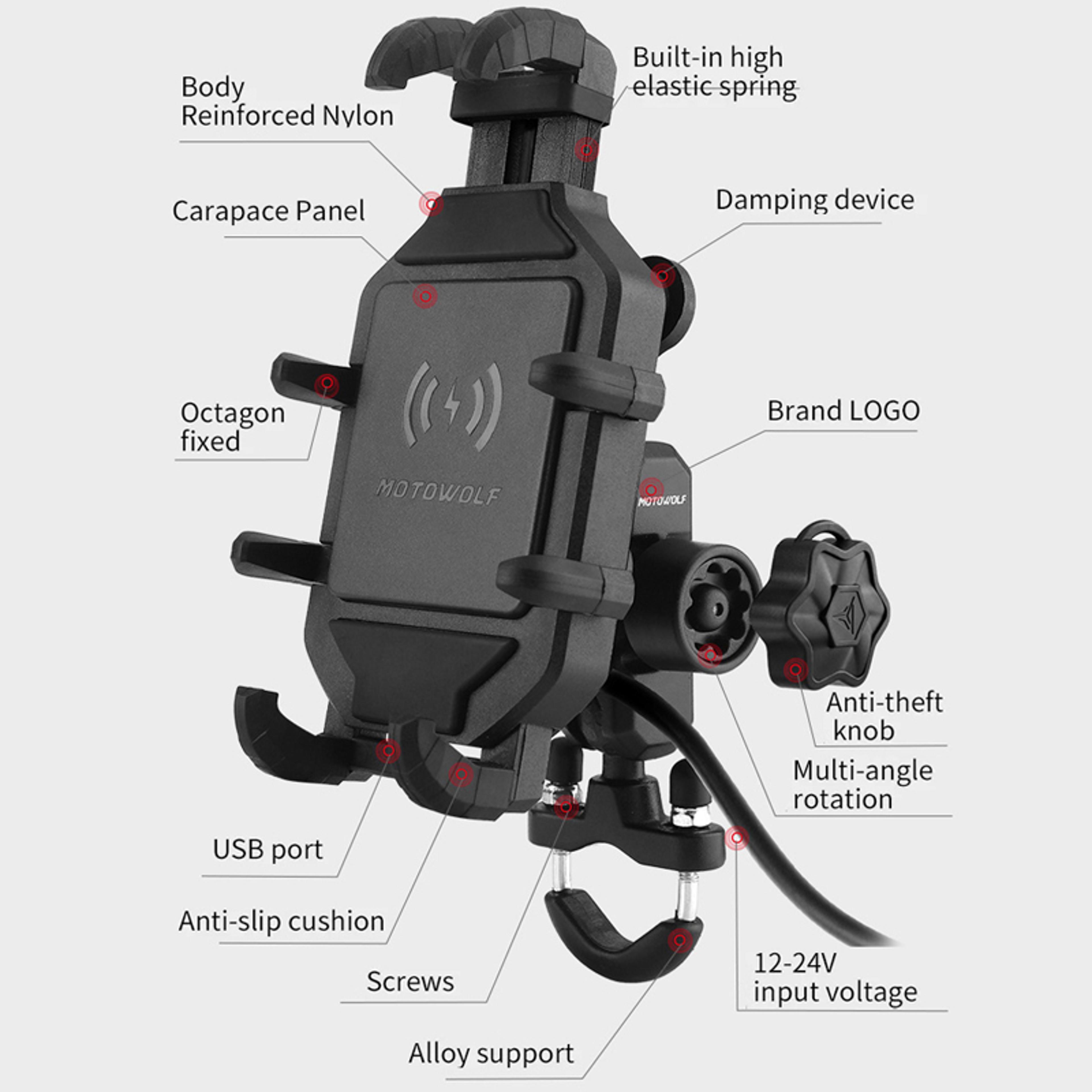Motorcycle Phone Holder With Wireless Charging Handlebar Mount For Smartphones 1