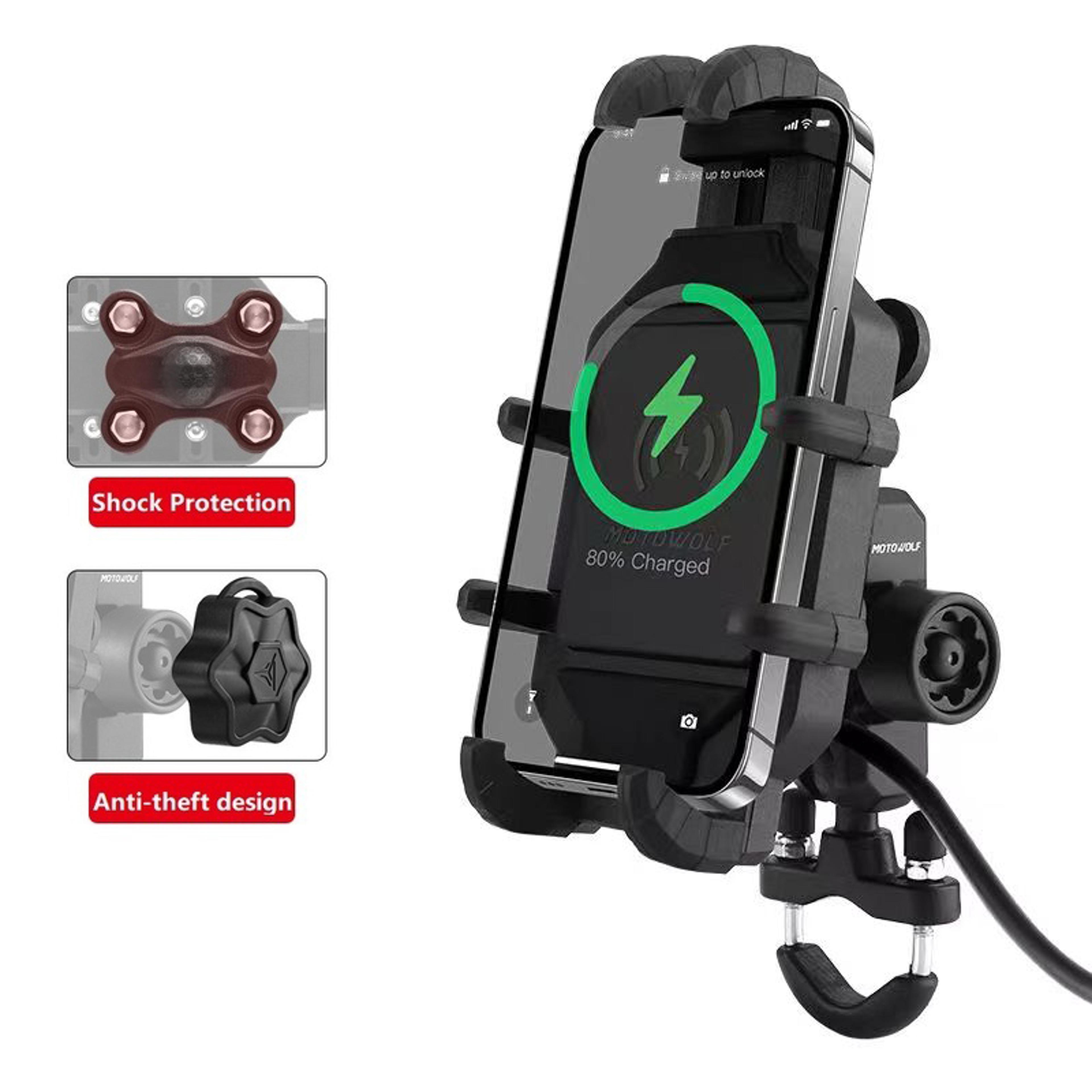 Motorcycle Phone Holder With Wireless Charging Handlebar Mount For Smartphones 5