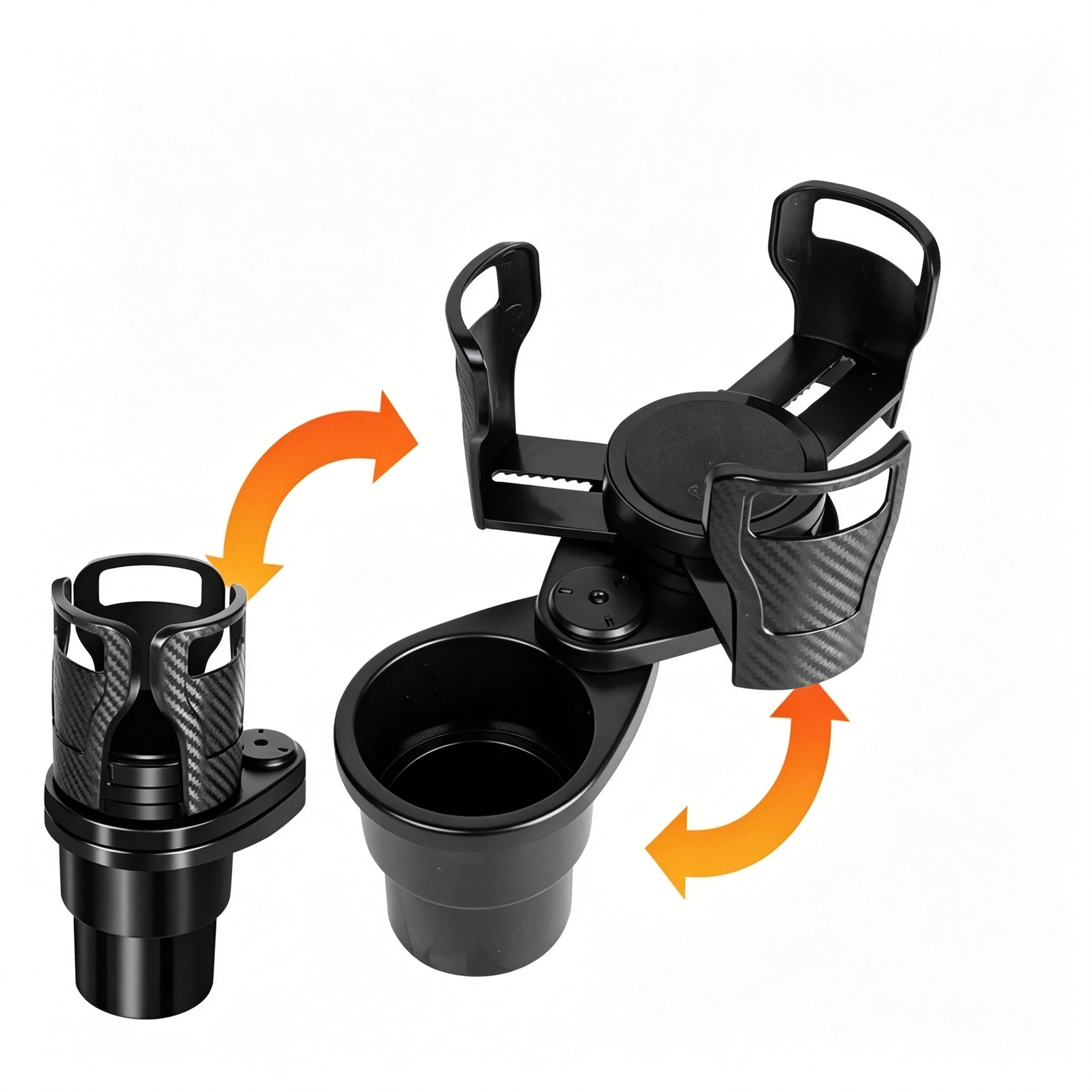 rotating car cup holder expander with dual drink storage for center console organizer