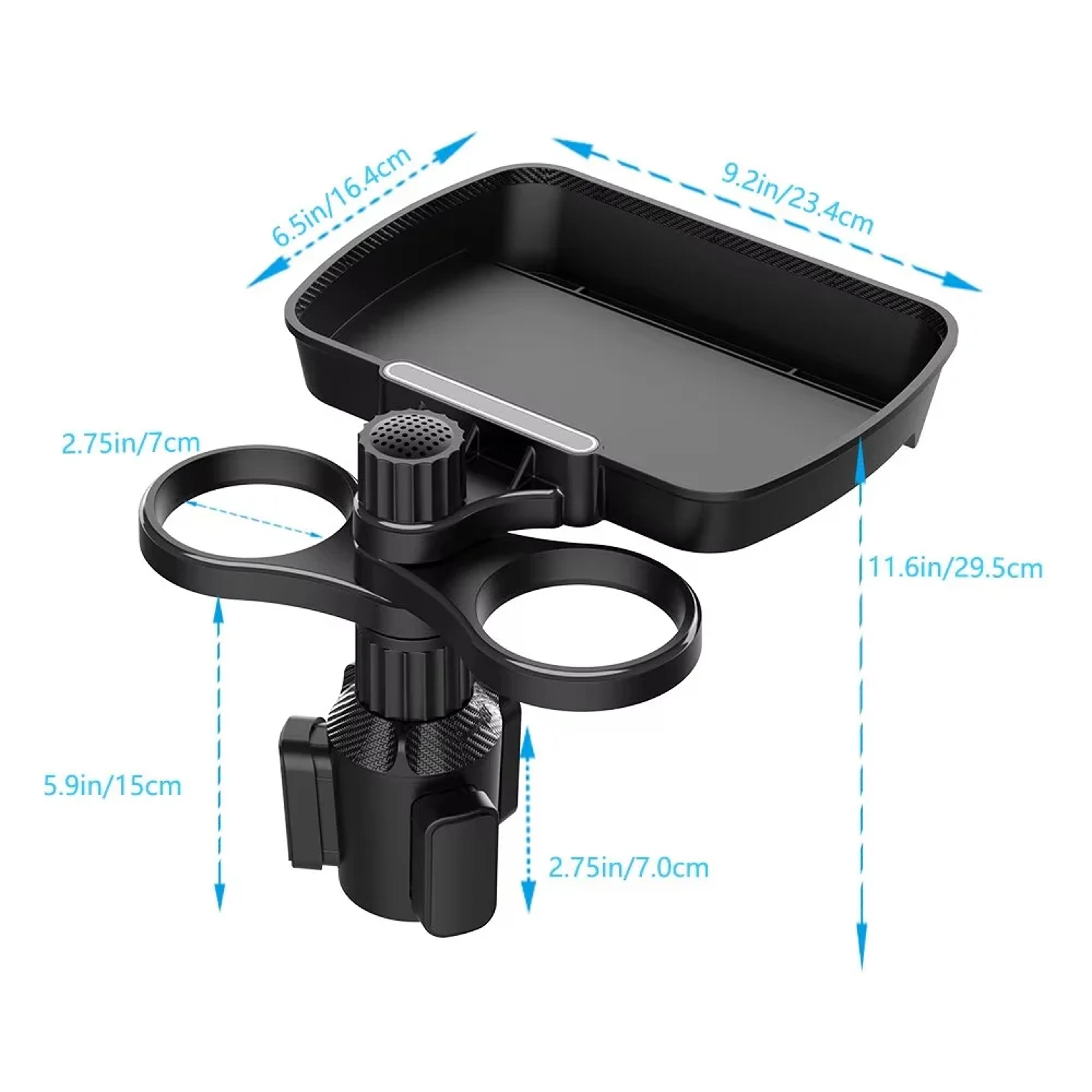 Rotating Car Cup Holder Expander With Snack Tray Adjustable Dual Drink Holder For SUV Truck And Car 3