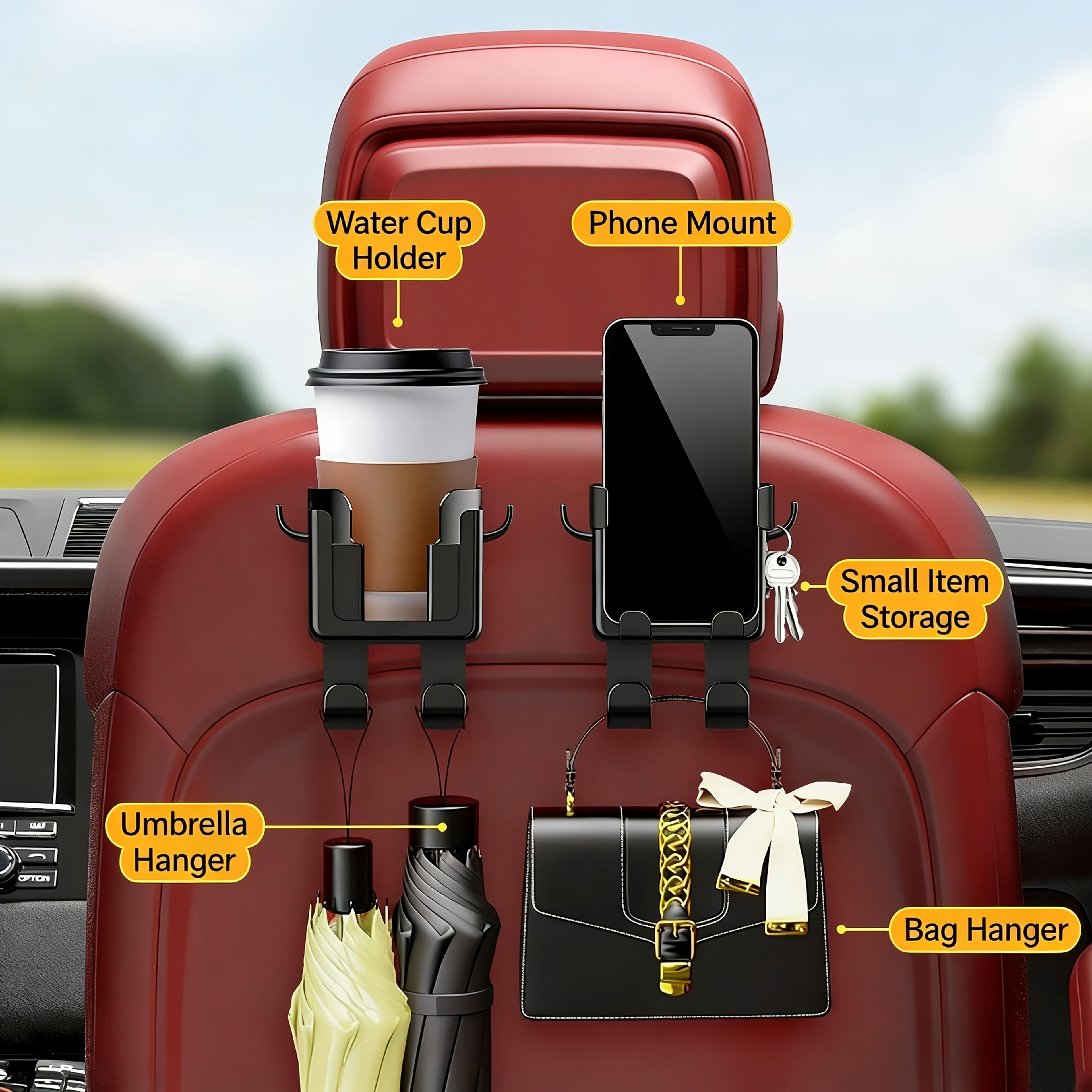 Car Rear Seat Cup Holder With Phone Holder And Garbage Bag Hook Car Organizer 4