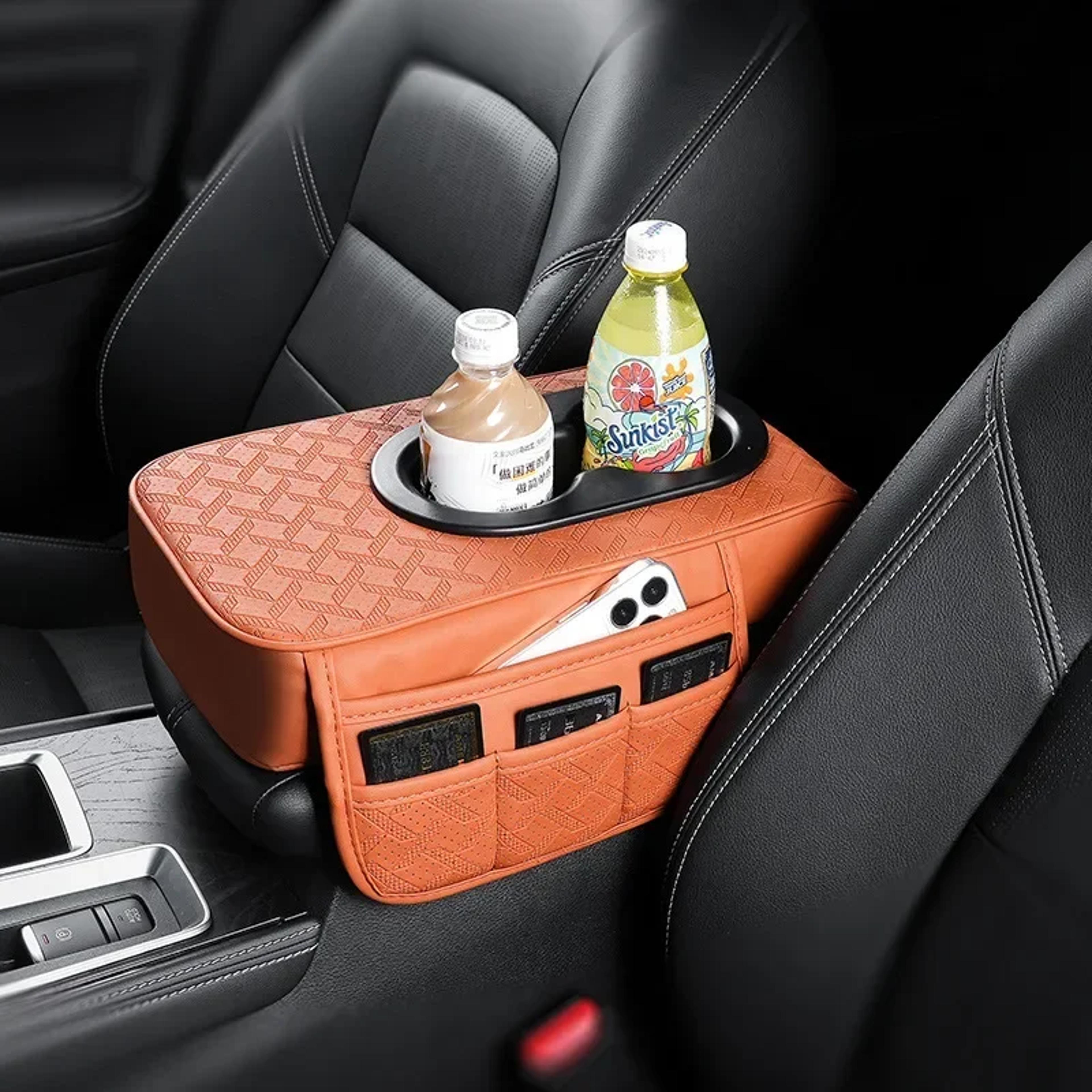 ComfortRide Car Center Console Organizer With Armrest Cushion And Dual Cup Holders 7