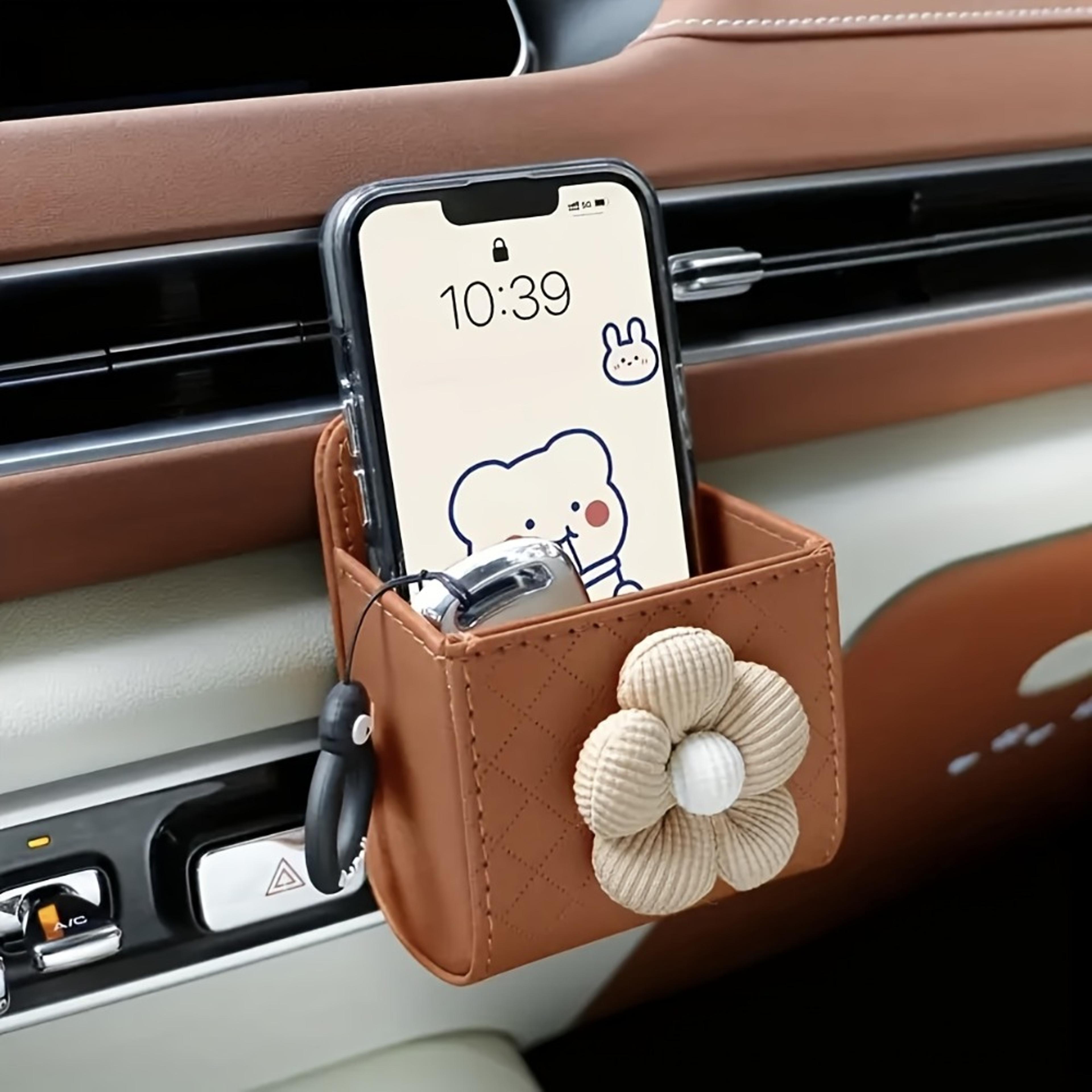 Cute Bear Car Storage Organizer With Floral Faux Leather Design 1