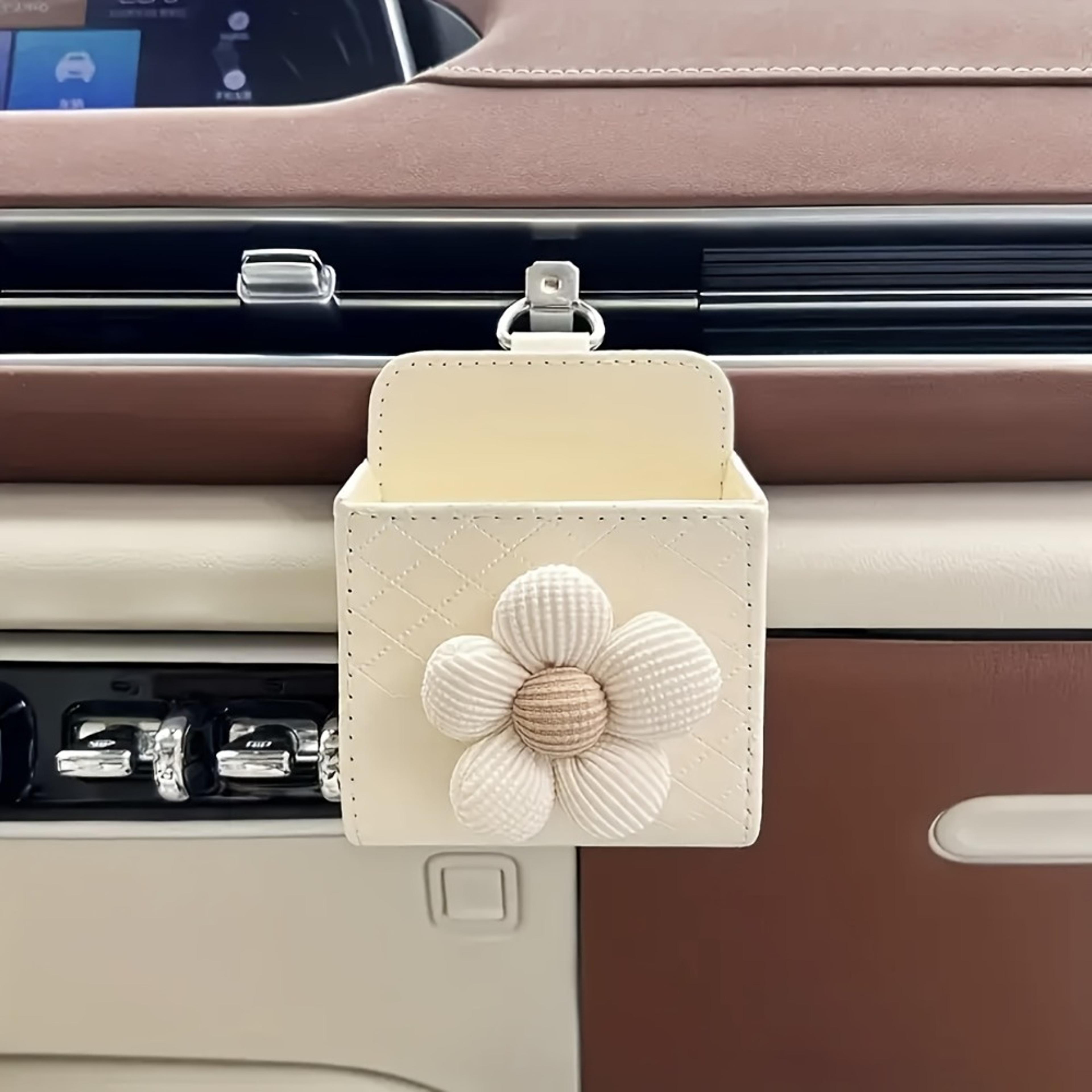 Cute Bear Car Storage Organizer With Floral Faux Leather Design 4