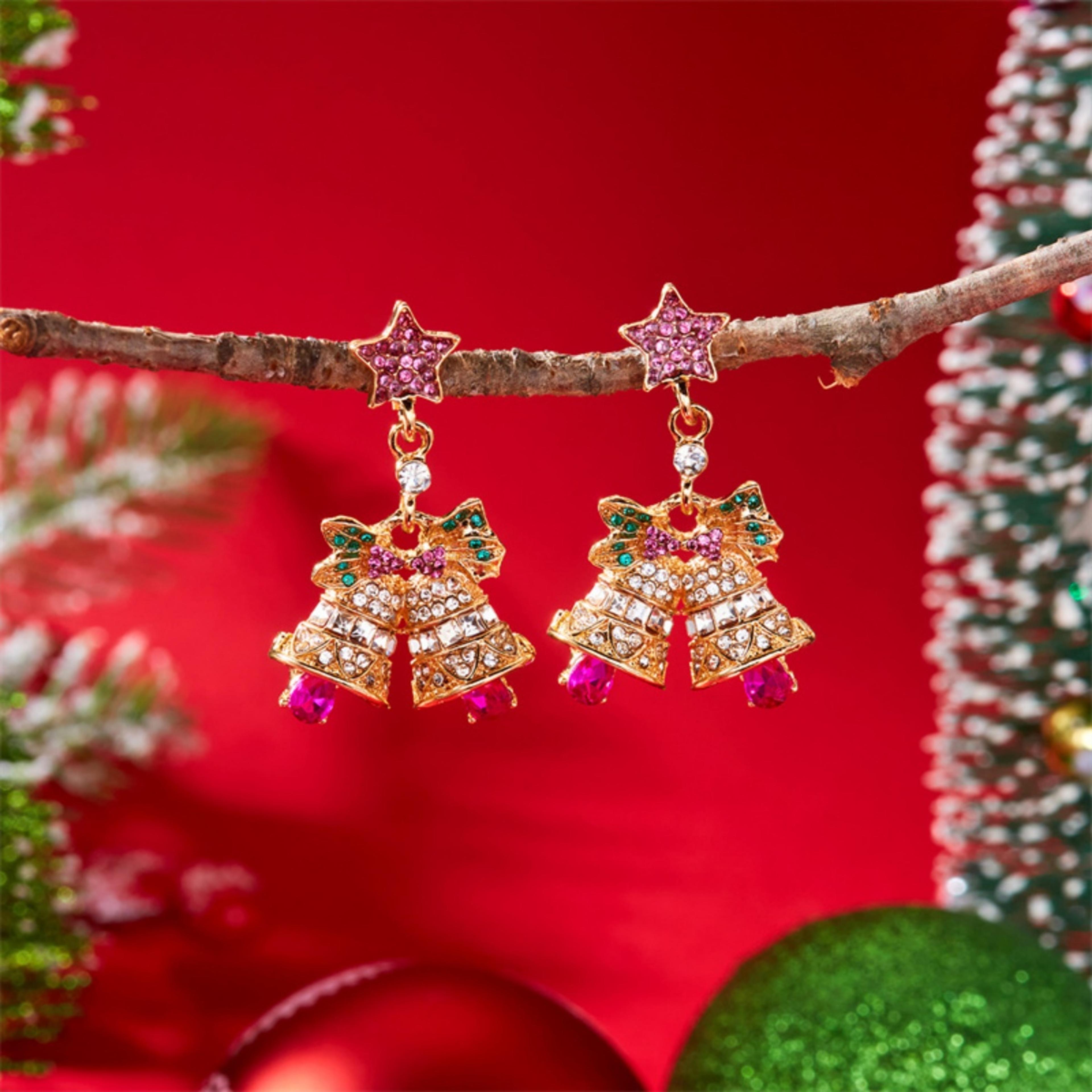 Pearl Snowflake Earrings Christmas Rhinestone Imitation Star Tree Bell Drop Dangle Jewelry Holiday  3
