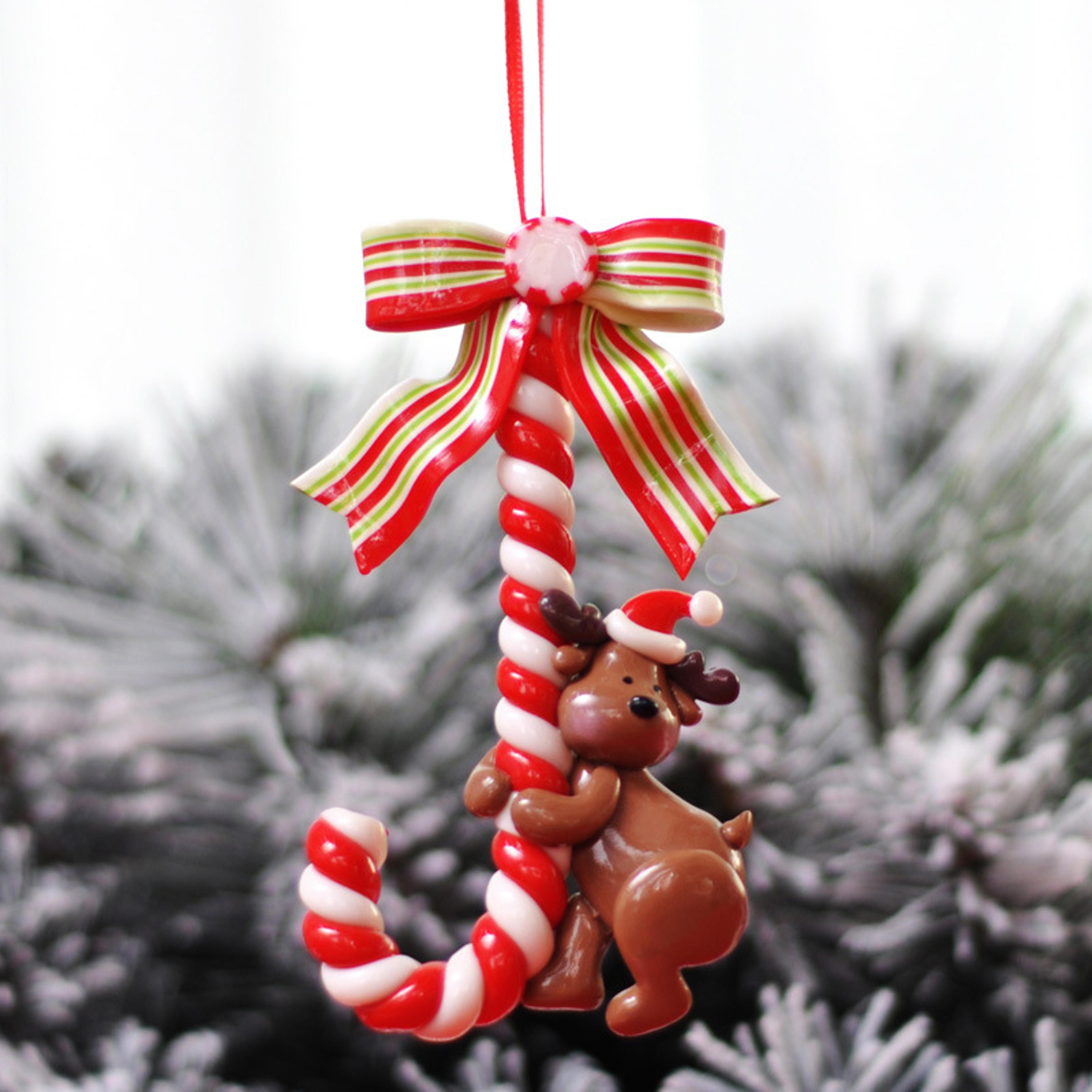 Snowman Cane Hanging Pendant Christmas Soft Pottery Santa Claus Xmas Tree Ornaments New Years Navid 6