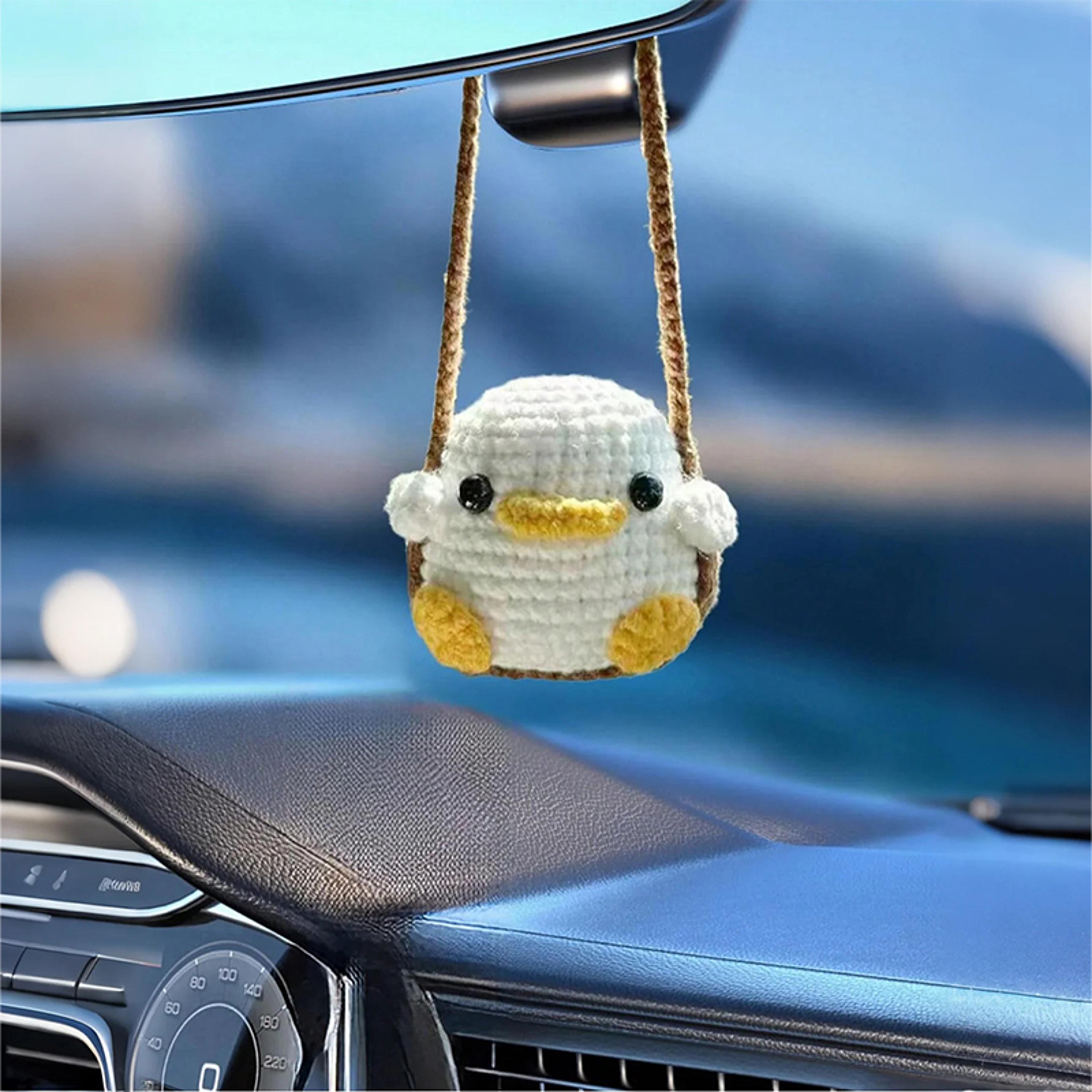 Soft Yarn Crafted Rearview Mirror Decor Cute Crochet Animal Car Pendant Frog And Duckling Design Un 0