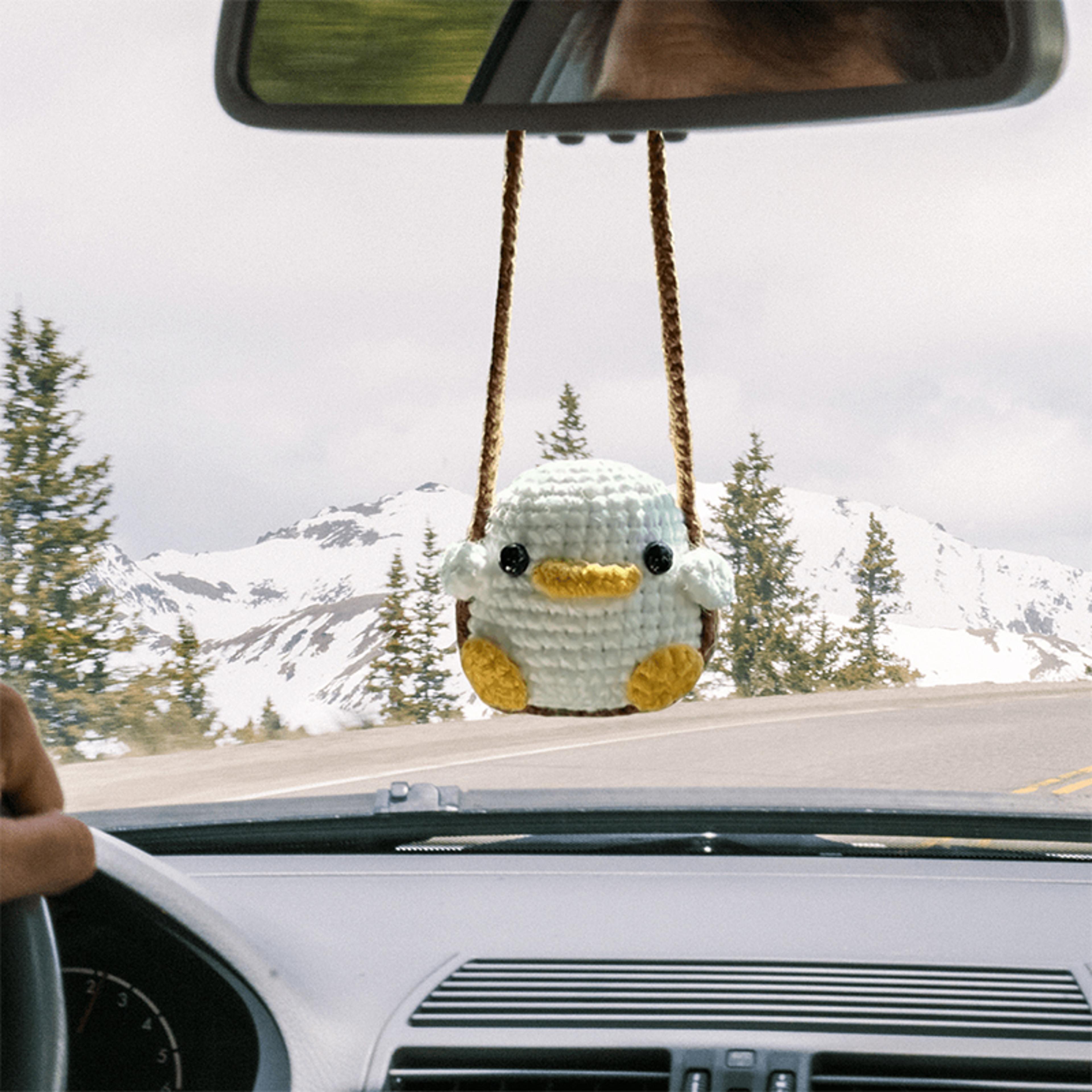 Soft Yarn Crafted Rearview Mirror Decor Cute Crochet Animal Car Pendant Frog And Duckling Design Un 1