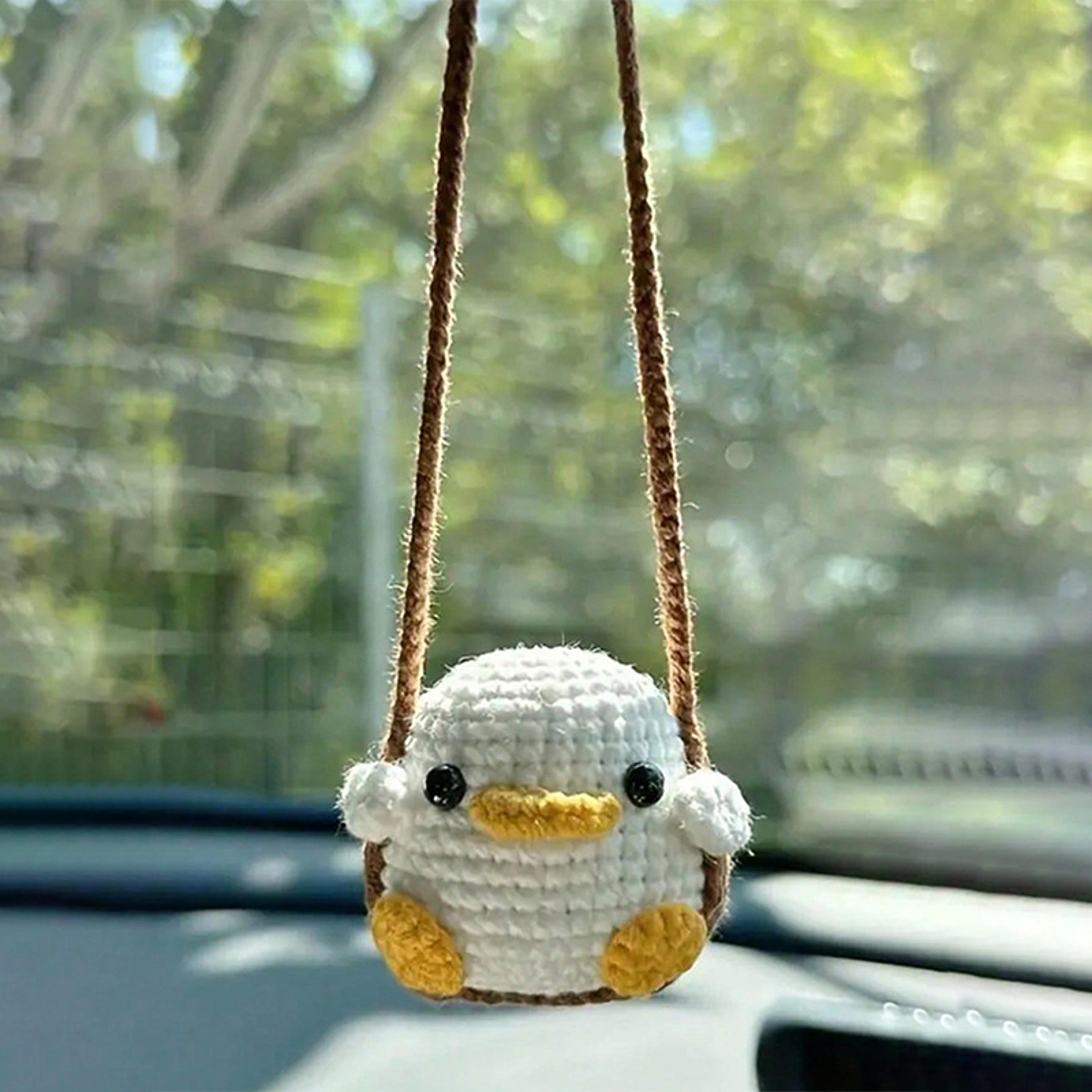 Soft Yarn Crafted Rearview Mirror Decor Cute Crochet Animal Car Pendant Frog And Duckling Design Un 4