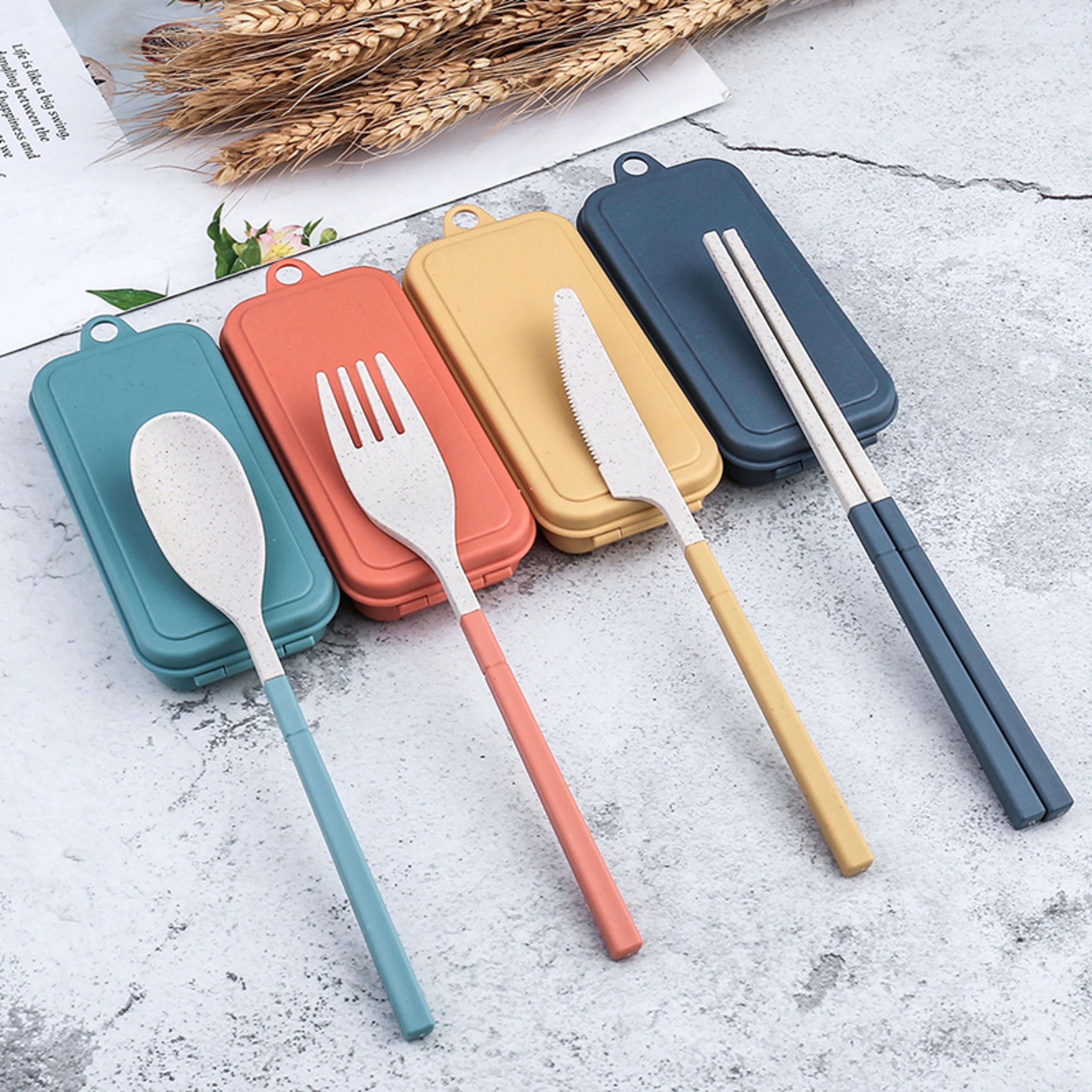 Travel Tableware Set Wheat Straw Camping Cutlery Detachable Dinnerware 3