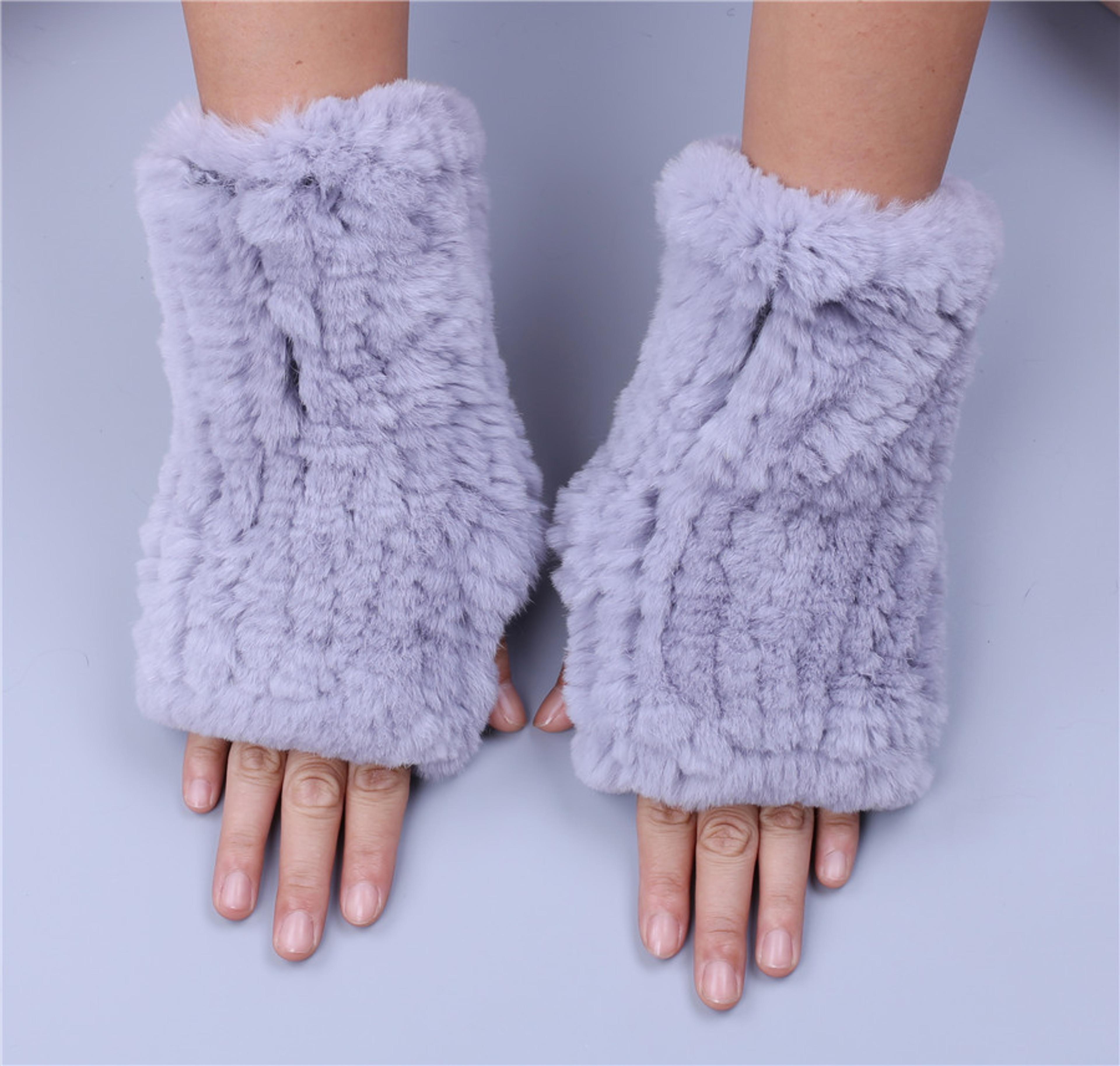 WinterRex Rabbit Fur Fingerless Gloves Soft Fluffy Fur Wrist Warmers For Women 1