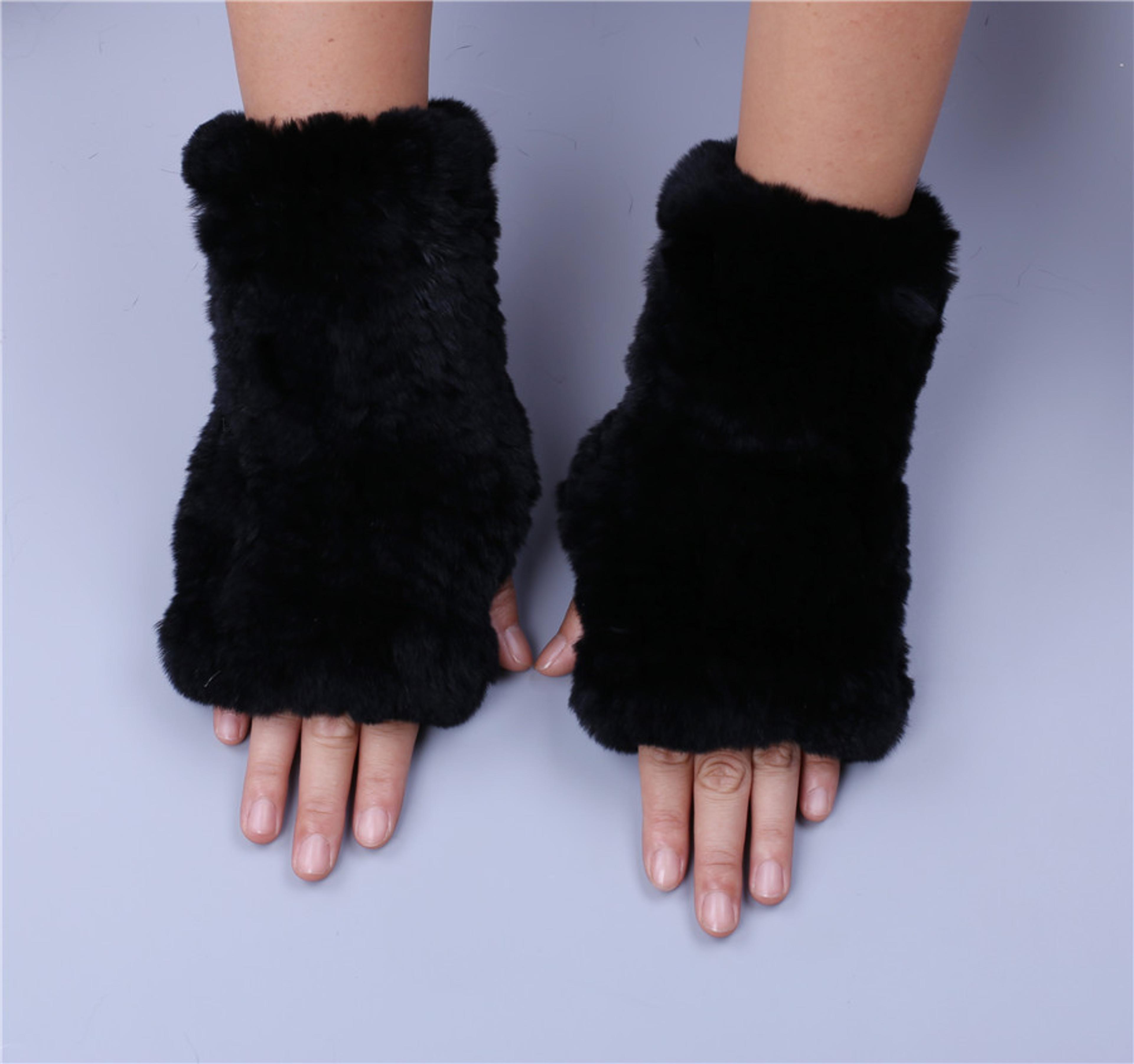WinterRex Rabbit Fur Fingerless Gloves Soft Fluffy Fur Wrist Warmers For Women 6