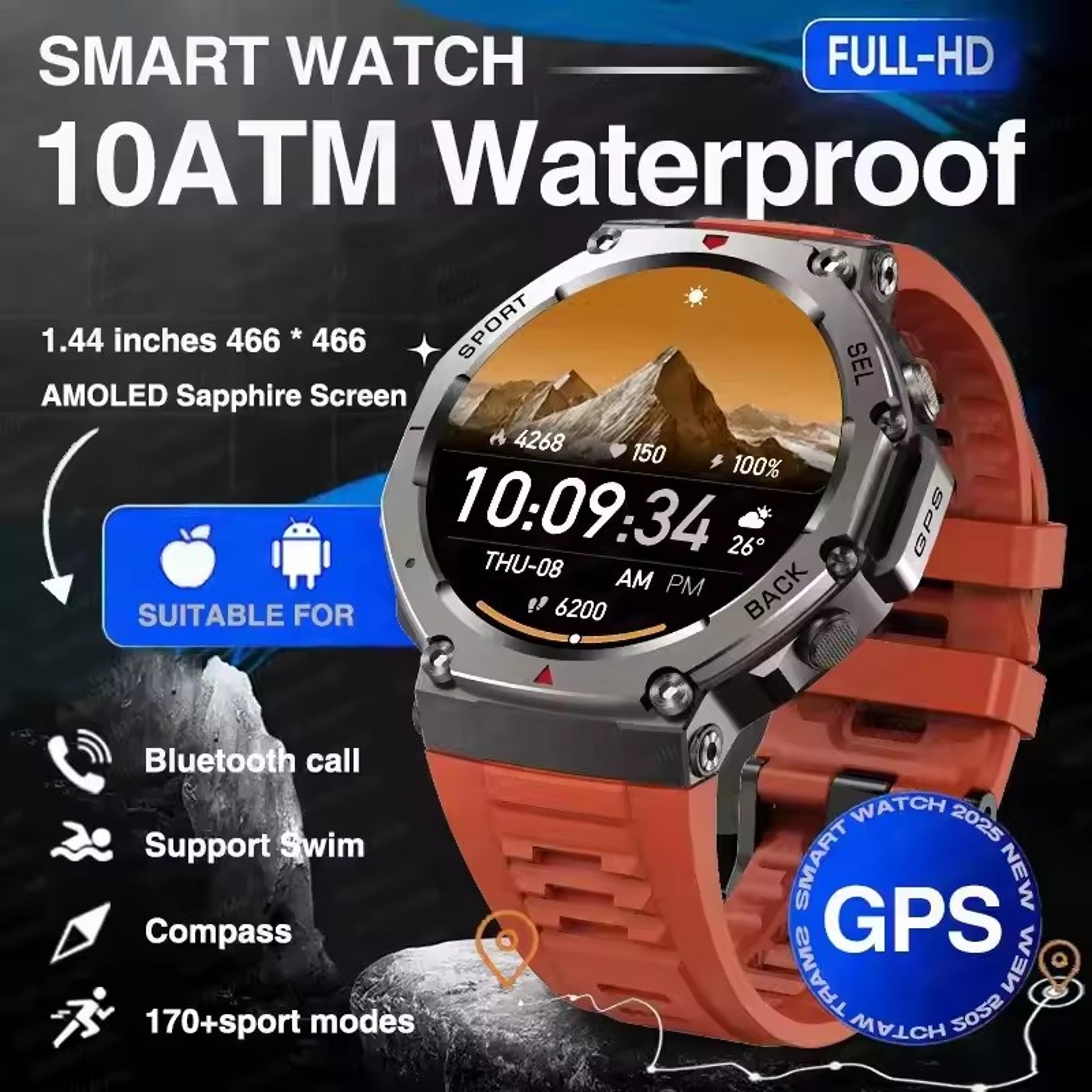 2025 Military Smartwatch For Men  Bluetooth Calling GPS Compass  10ATM Waterproof 7