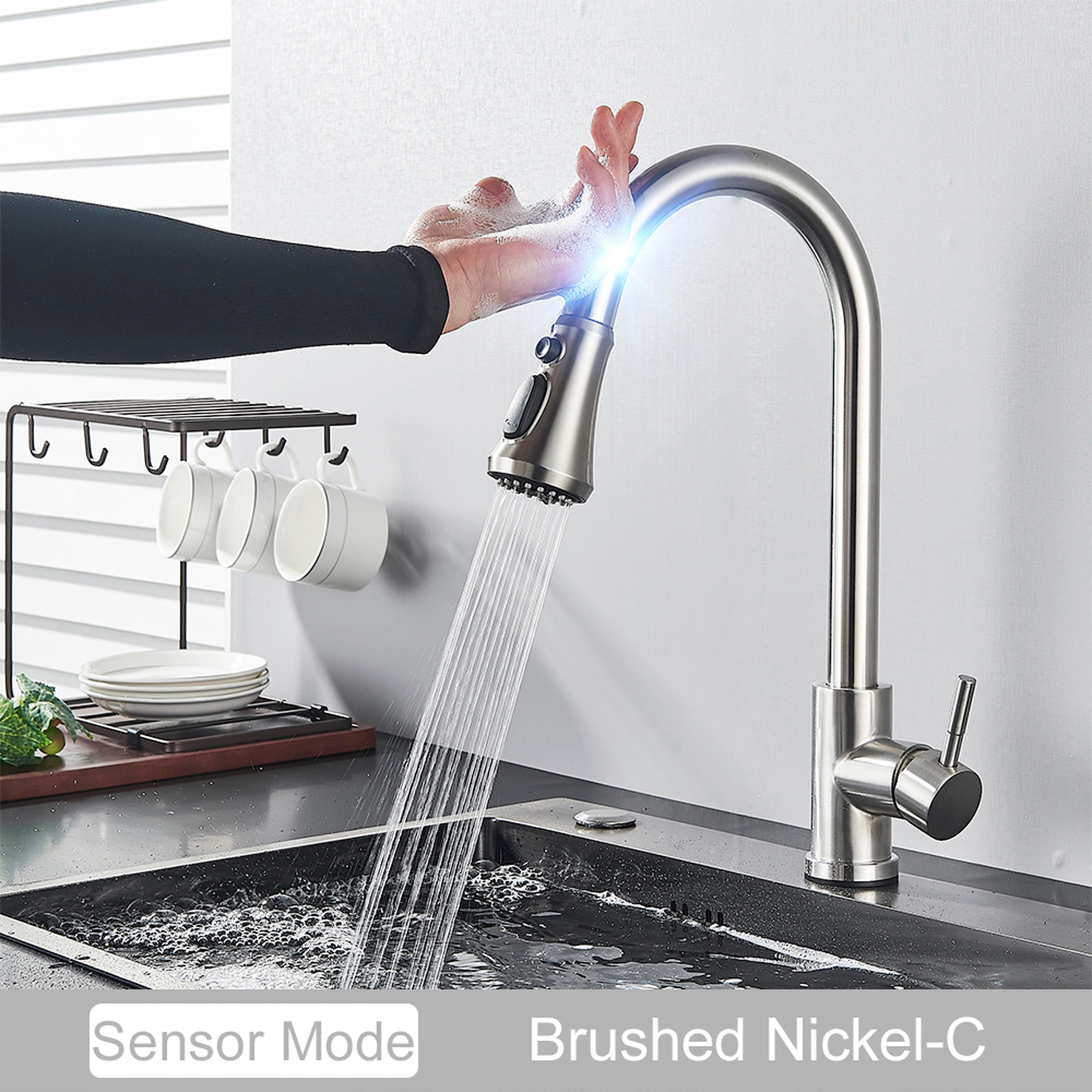 Black Touch Control Kitchen Faucet With PullOut Spray  Modern Sink Tap 11