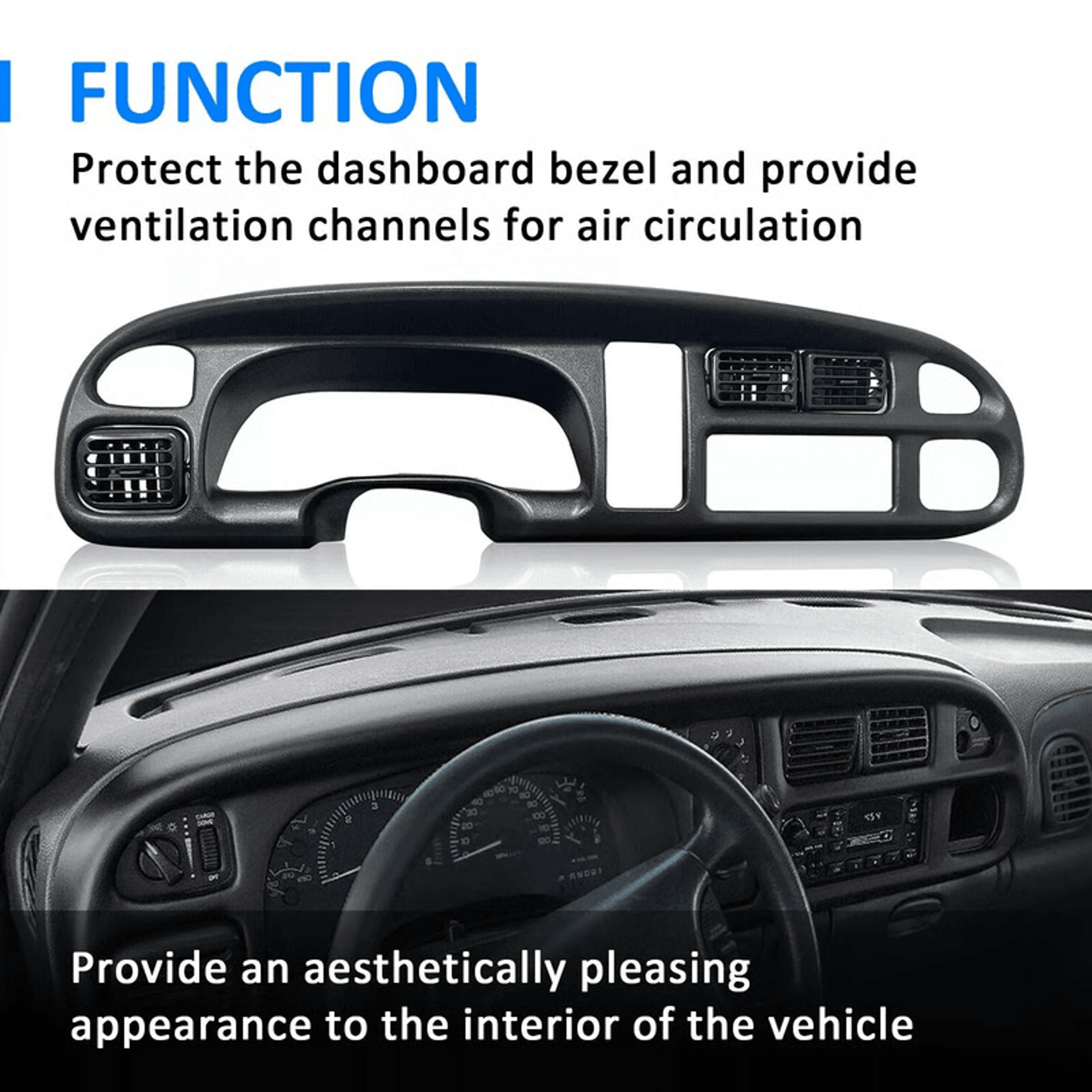 OEM Style Black Dash Bezel Vent Trim For 9802 Dodge Ram 1500 2500 3500 6