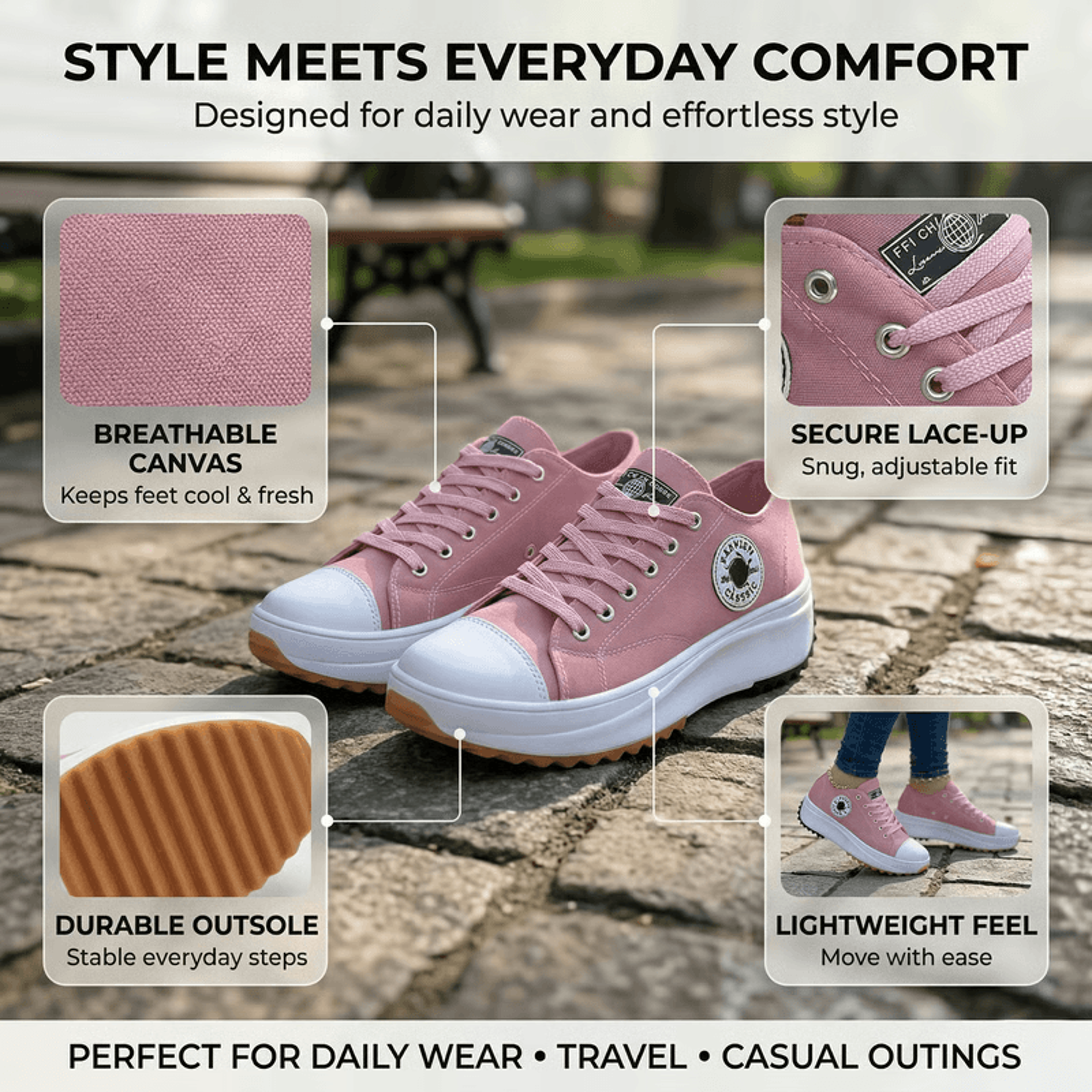 Women Casual LaceUp Canvas Flat Sneakers 3