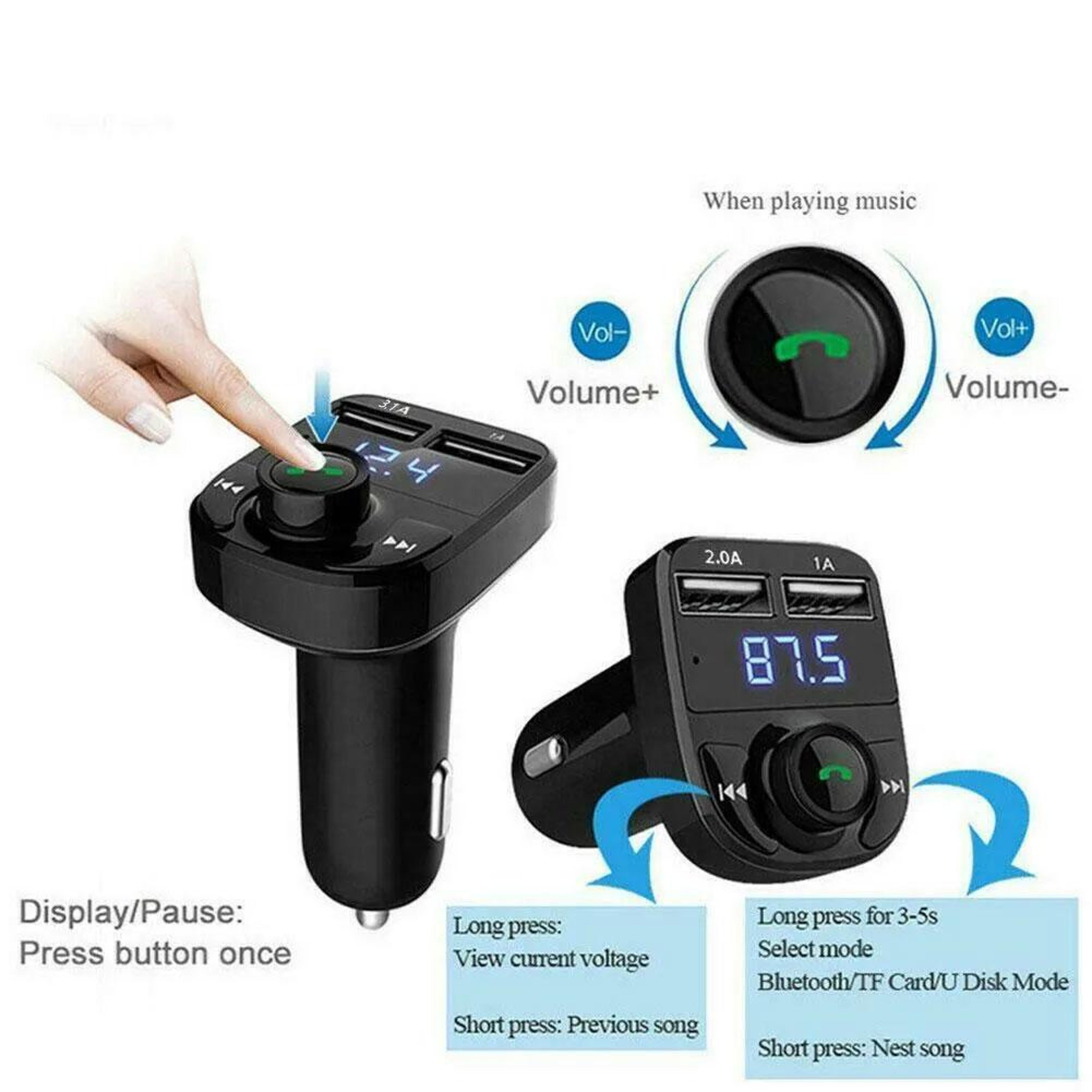 Wireless Bluetooth FM Transmitter Car Charger HandsFree Calling Radio Receiver Dual USB 6