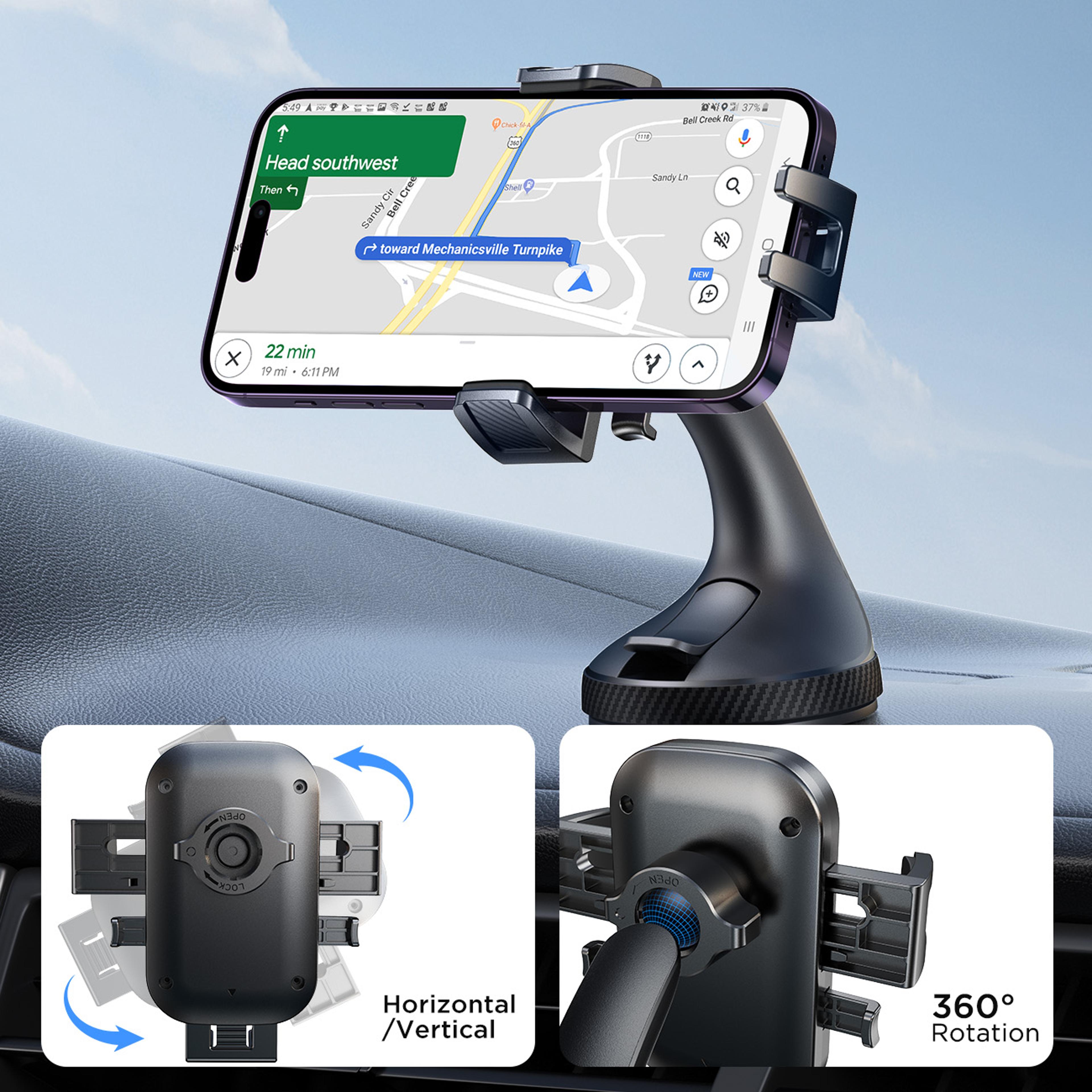 HandsFree Cell Phone Mount Universal Phone Holder For Car Strong Suction 360 Rotating Dashboard Win 3