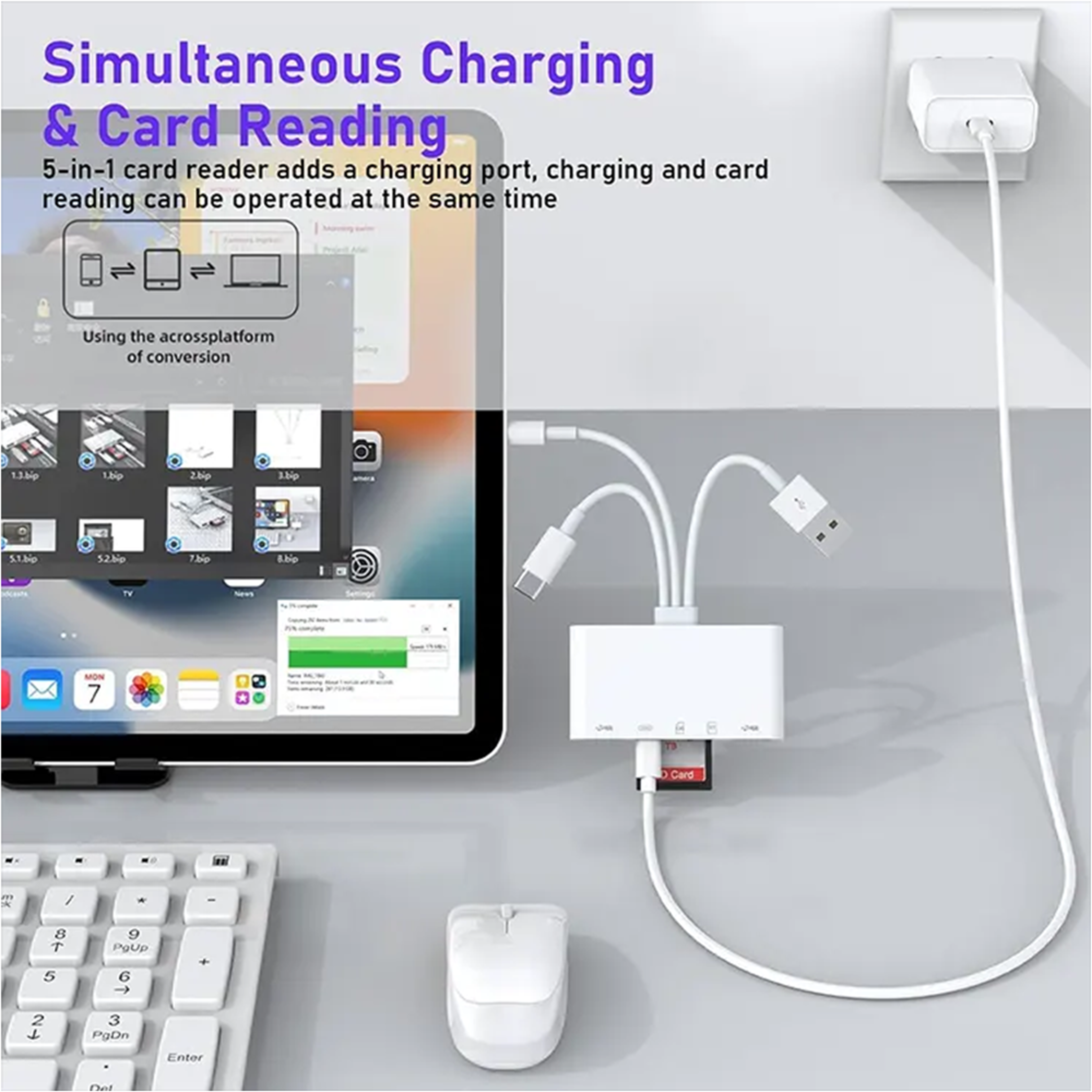 USB30 Type C Ligting OTG Camera Adapter 8 In 1 Universal Card Reader SD TF Slots Android IPhone IPa 4