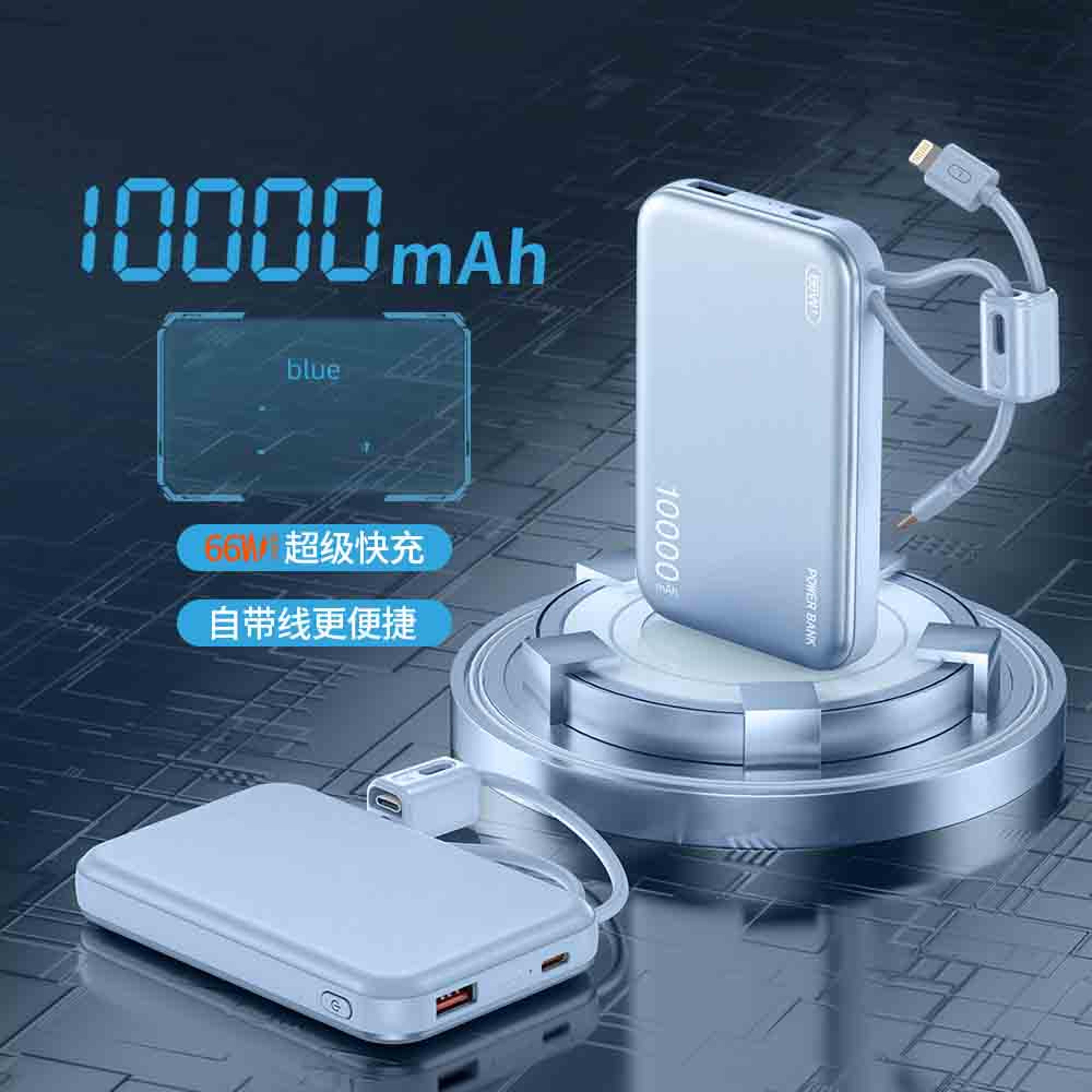 66W Fast Charging Power Bank TypeC Cable External Battery Mobile Power Supply For IPhone 5