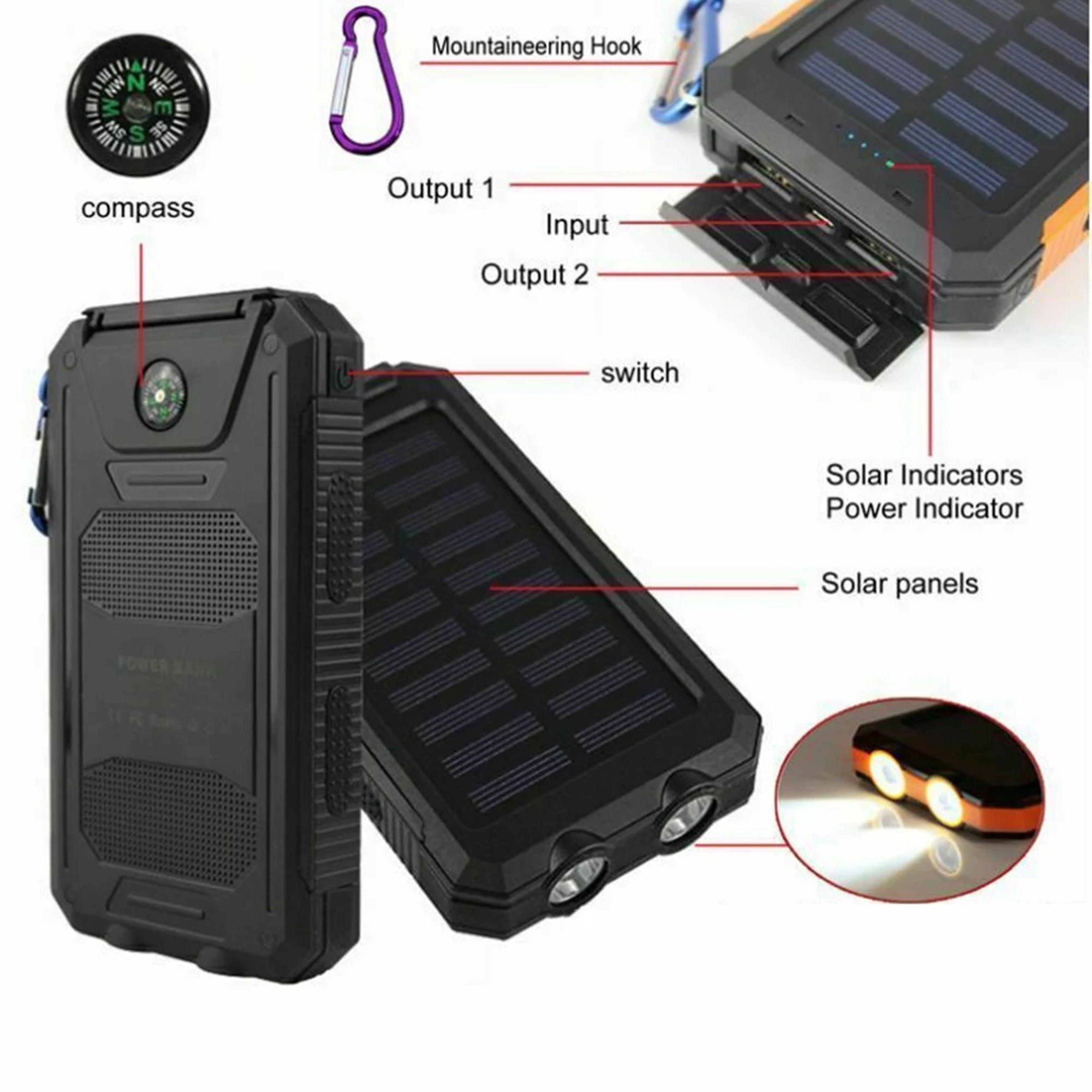 Outdoor Waterproof Solar Power Bank Two Way Fast Charging Power Bank Flashlight Portable Charger Fo 3