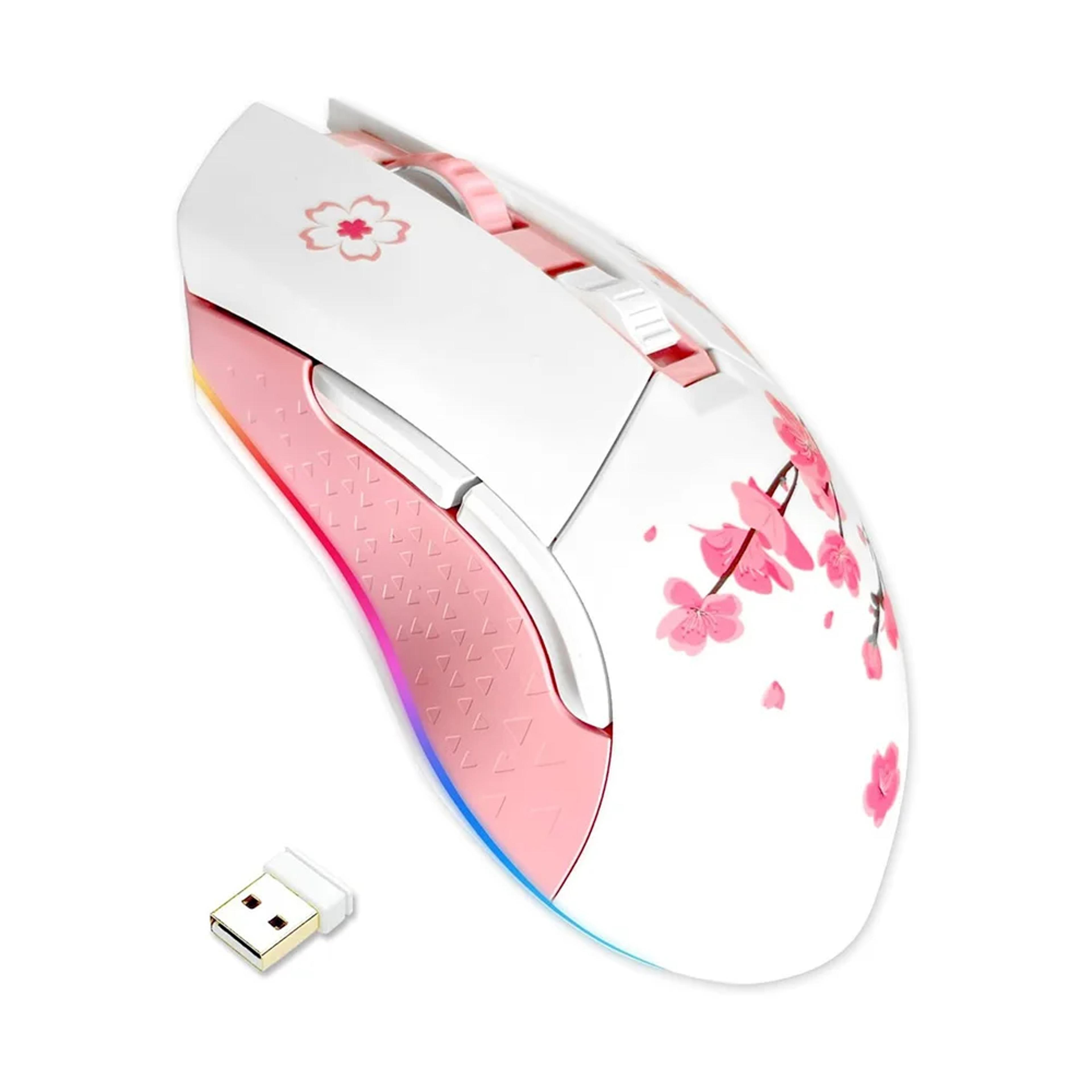 pink dual mode rgb gaming mouse rechargeable wireless mouse with dpi levels