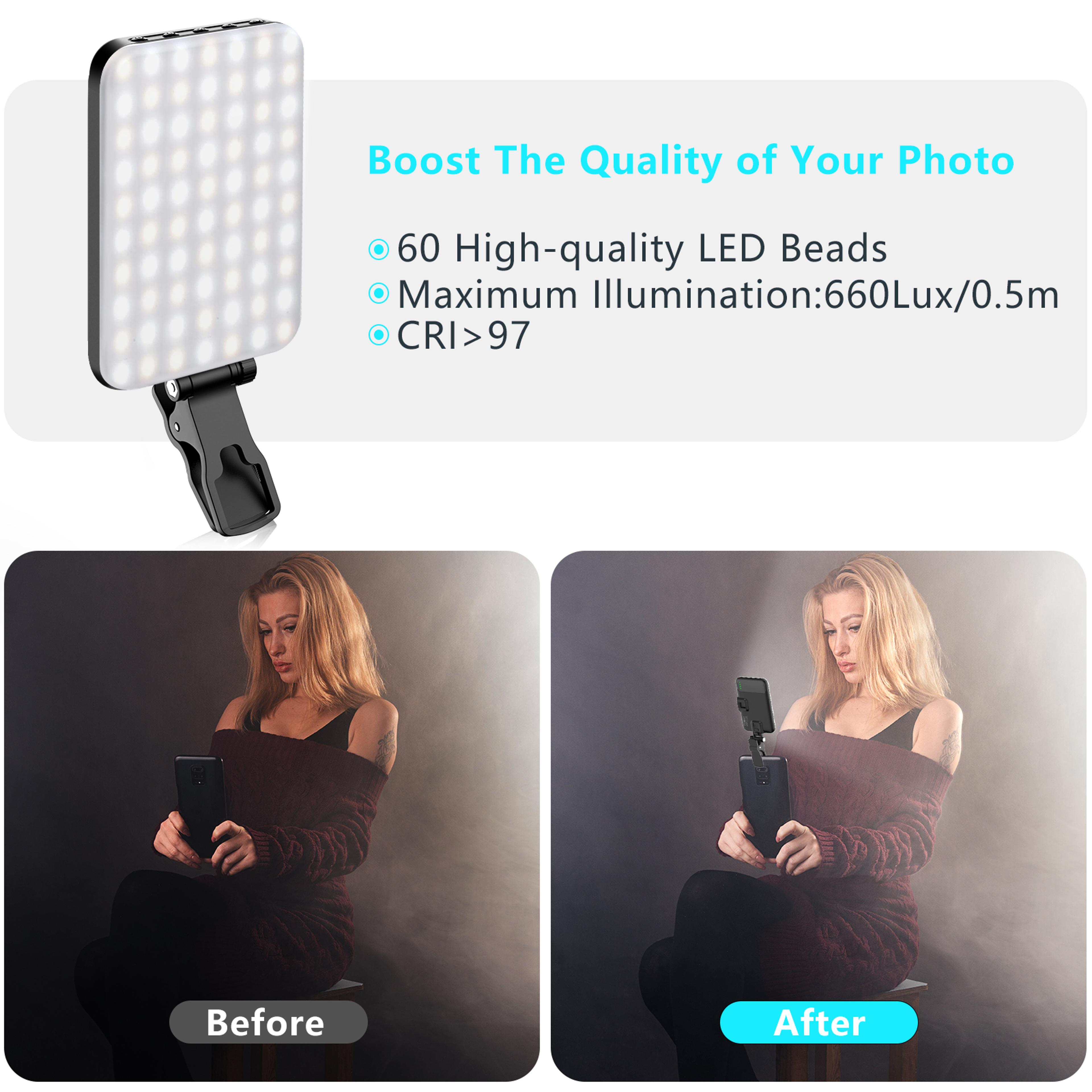 LED Selfie Light High Power Rechargeable Clip On Fill Light For Phone  IPad Modes Video Light 4