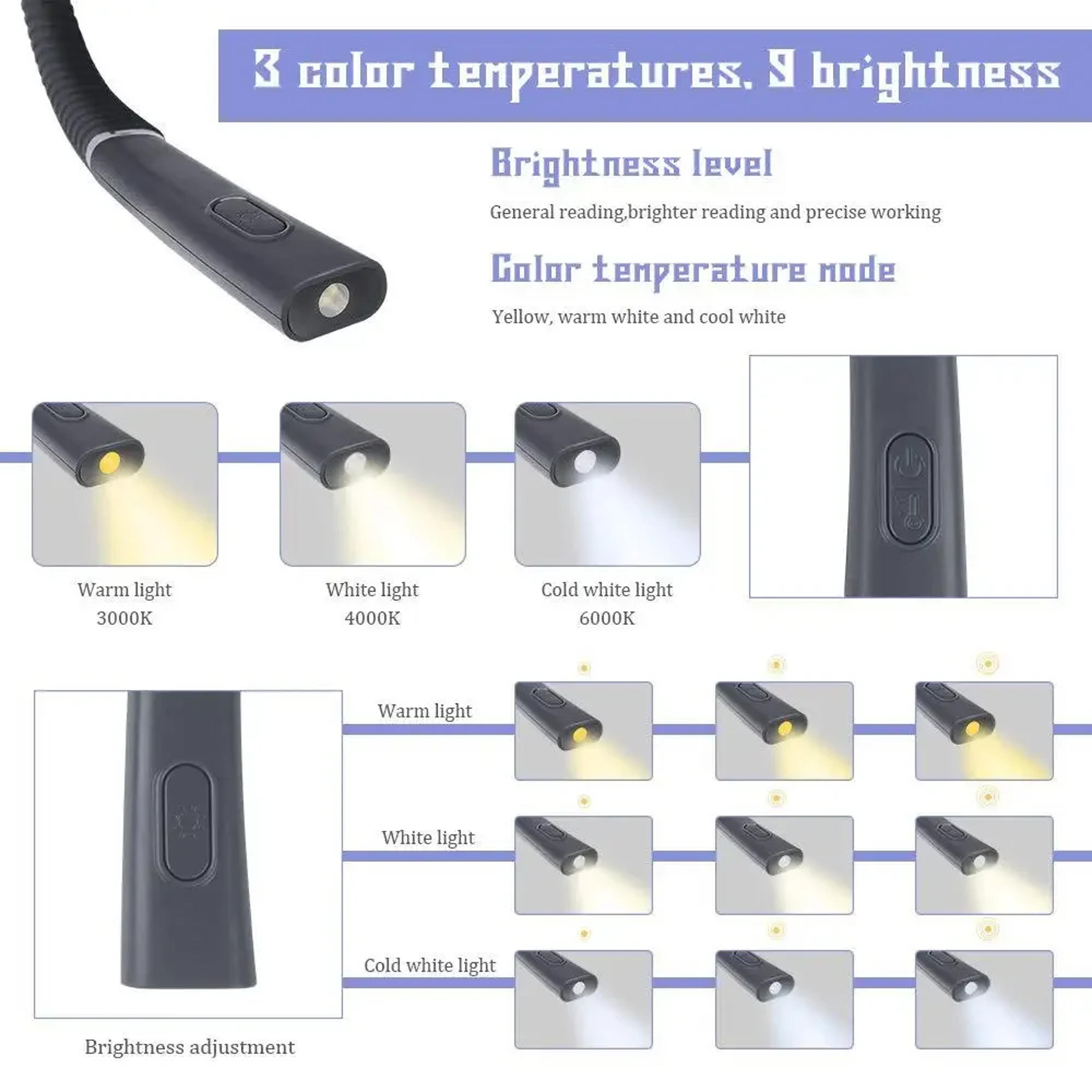 Rechargeable Neck Reading Light Hands Free LED Book Light For Reading In Bed 4