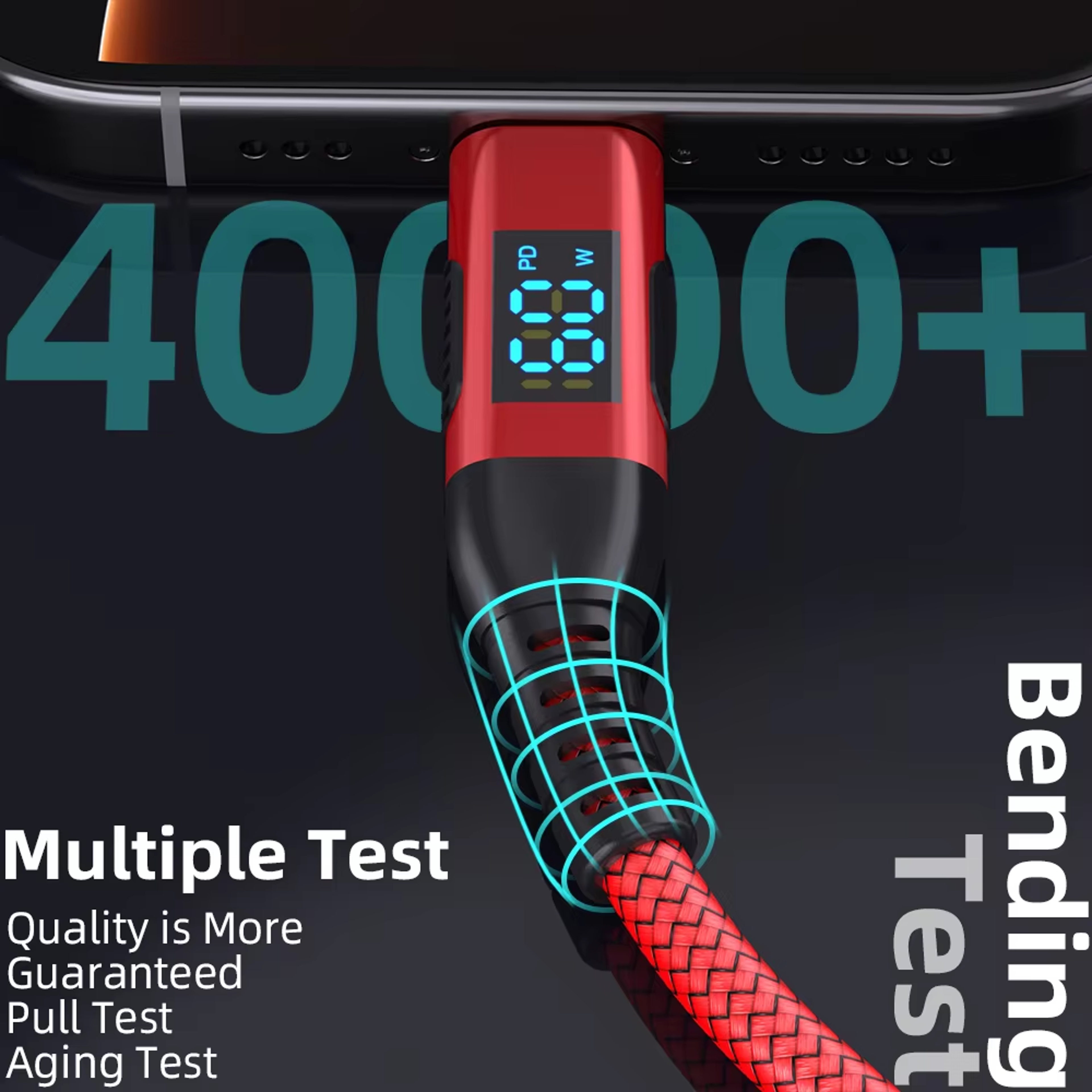 Power View Fast Charging USB To USB C Cable With LED Display 3