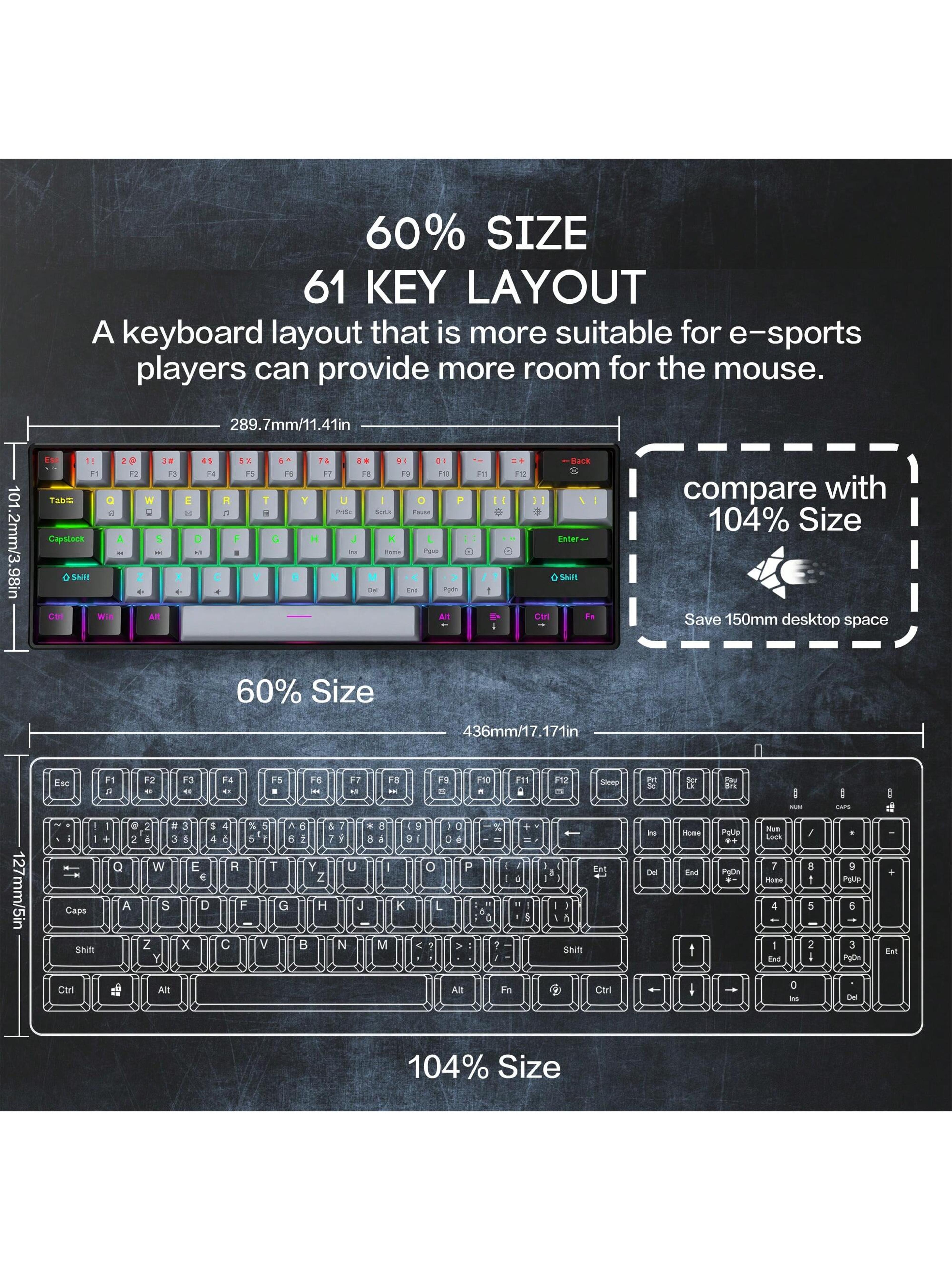 Mini Mechanical Gaming Keyboard For PC  Mac Compact Travel Keyboard With Backlit Keys 2