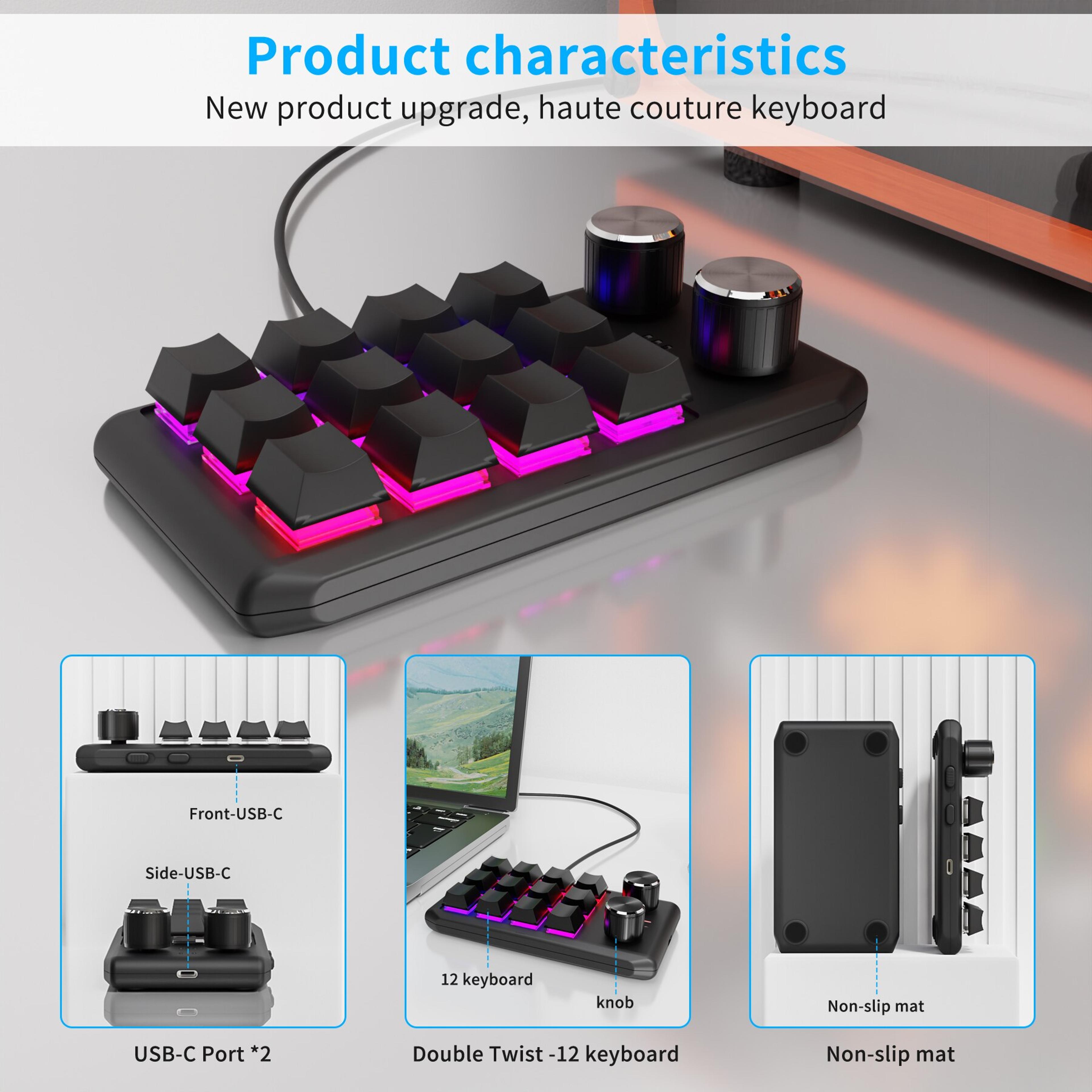 Bluetooth Macro Pad With Dual Knobs RGB Programmable Keypad 4