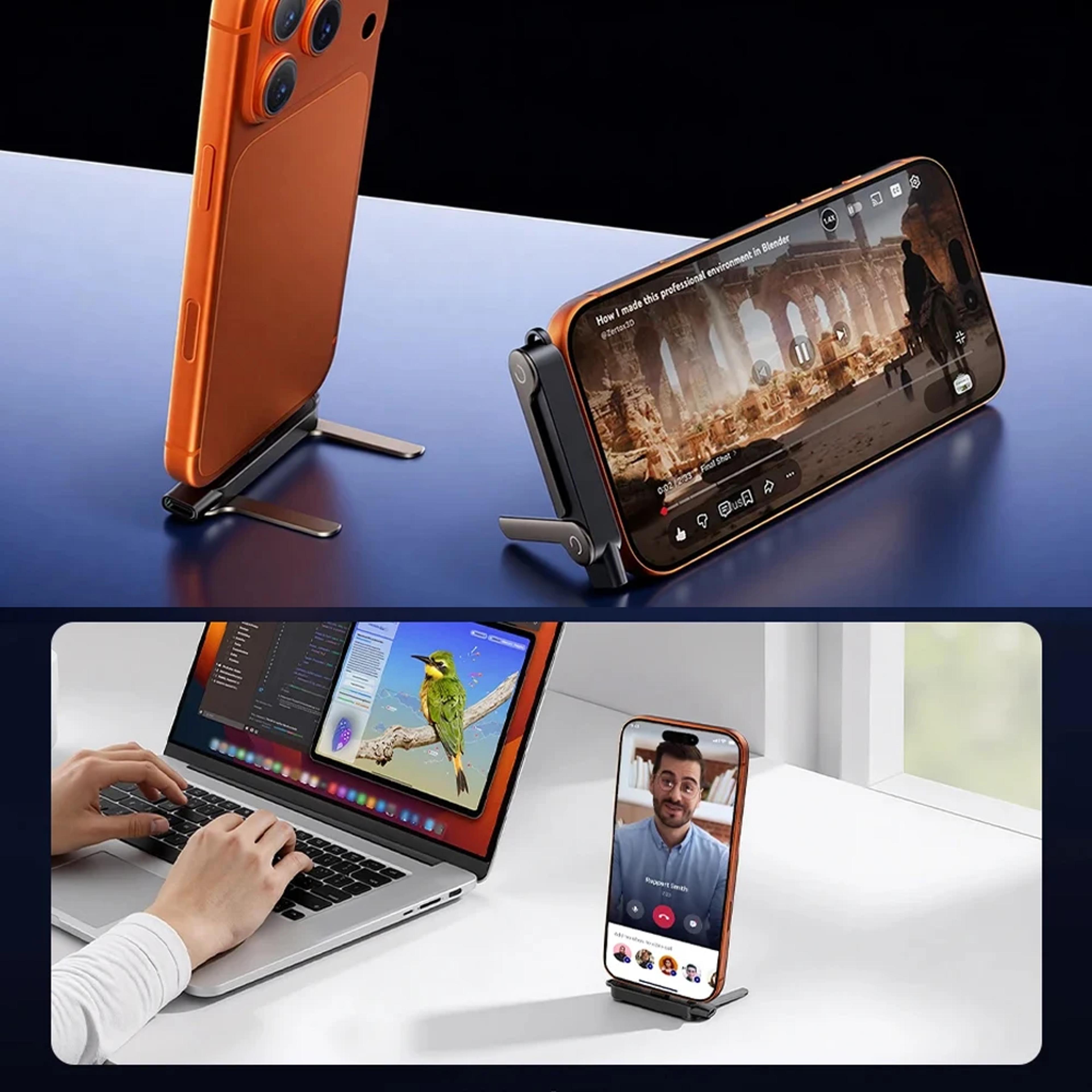 USB C Fast Charging Cable With Foldable Phone Stand  Flat Anti Tangle Design 5