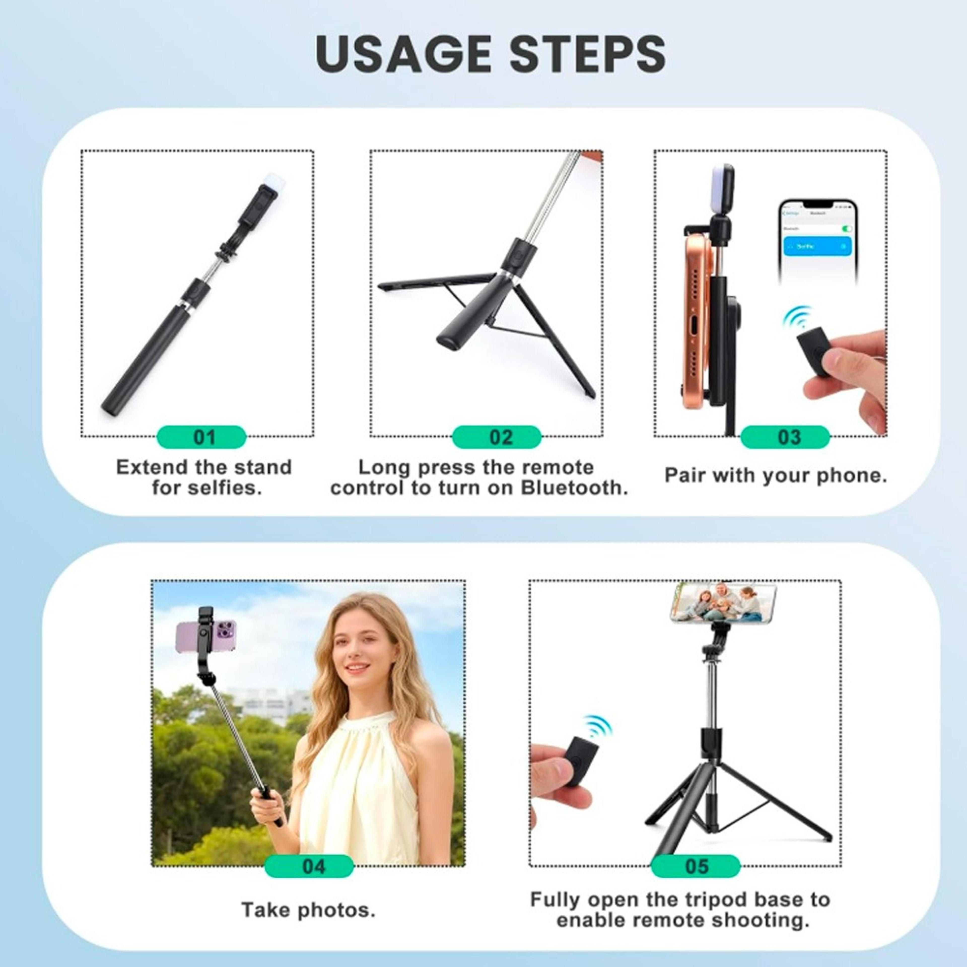 Bluetooth Selfie Stick Tripod With Remote Control Portable Phone Stand 5