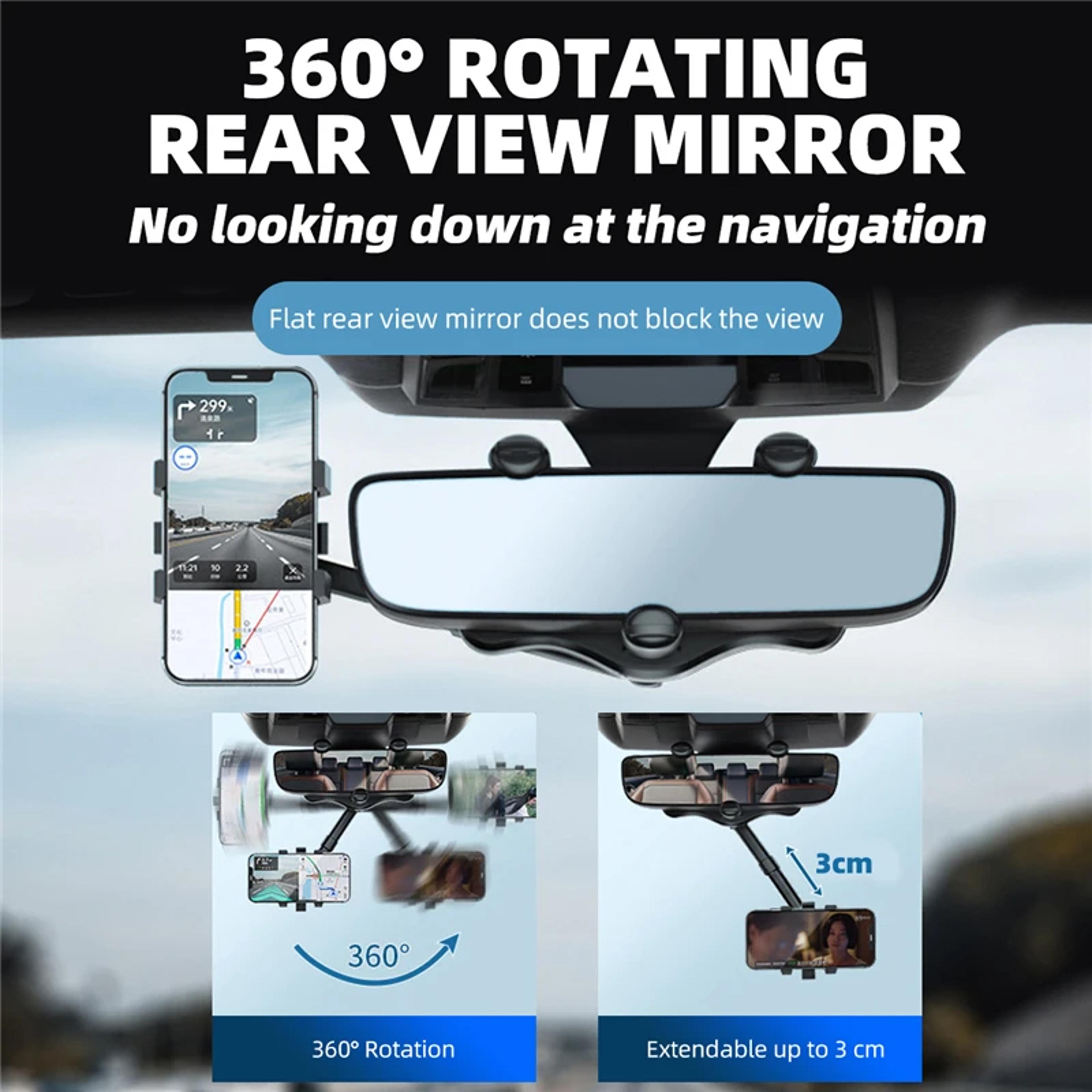 Rotating Rearview Mirror Phone Mount Adjustable Car Phone Holder 3