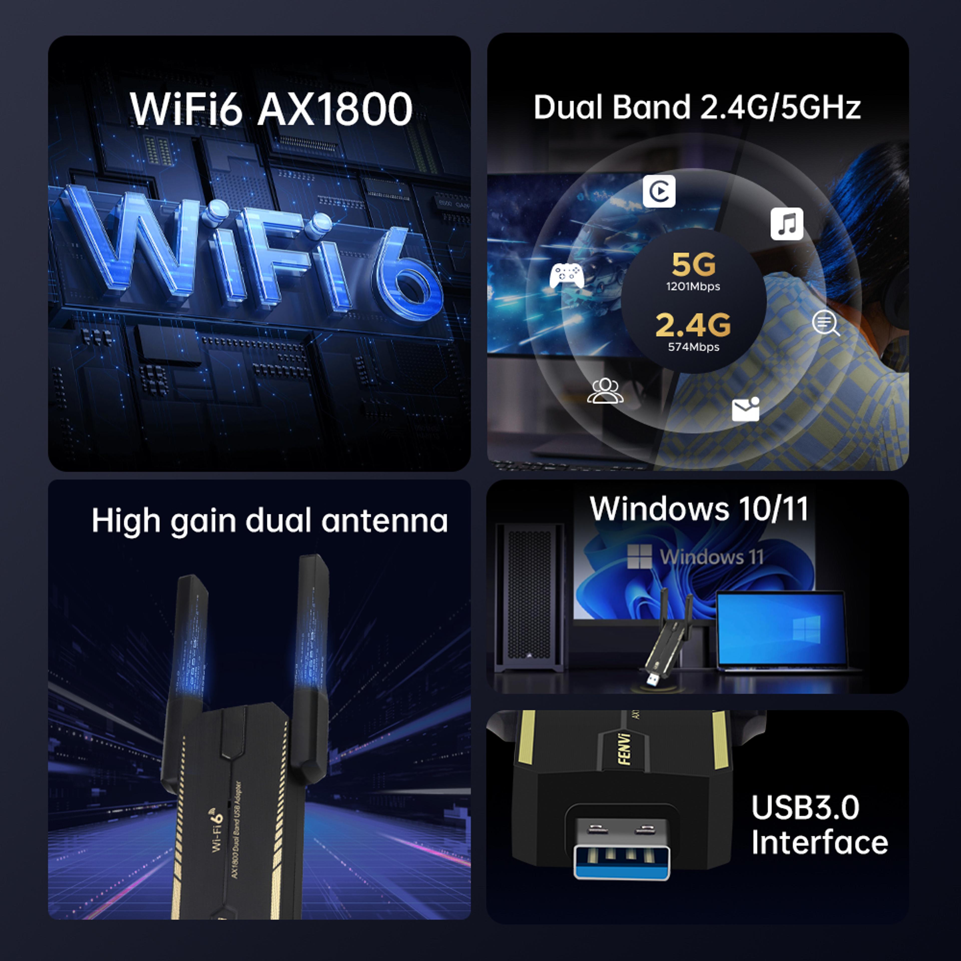 WiFi USB Adapter USB Dual Band Wireless Network Adapter For Windows PC  Laptop 2