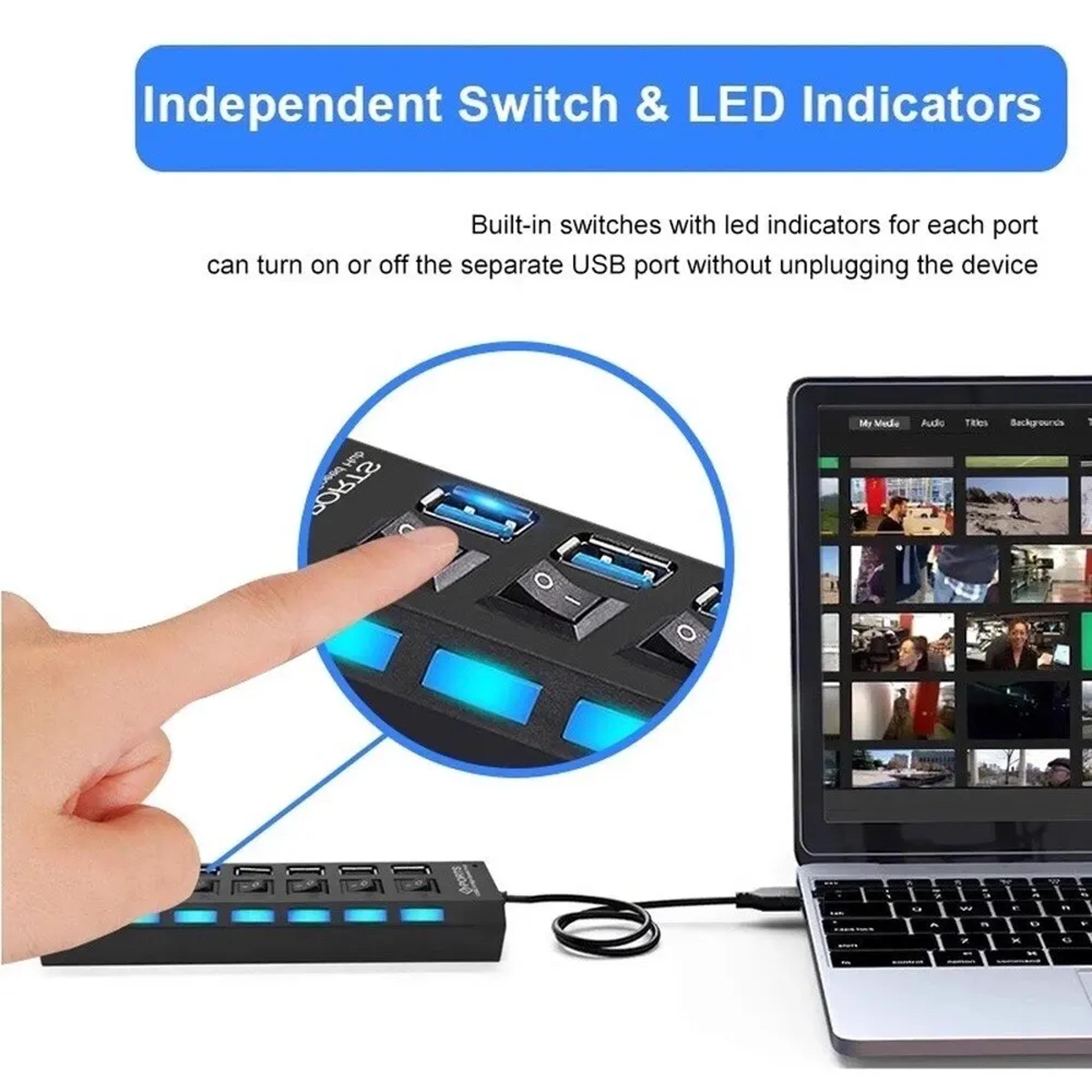 Port USB Hub With Individual Power Switches For PC Laptop  MacBook 2