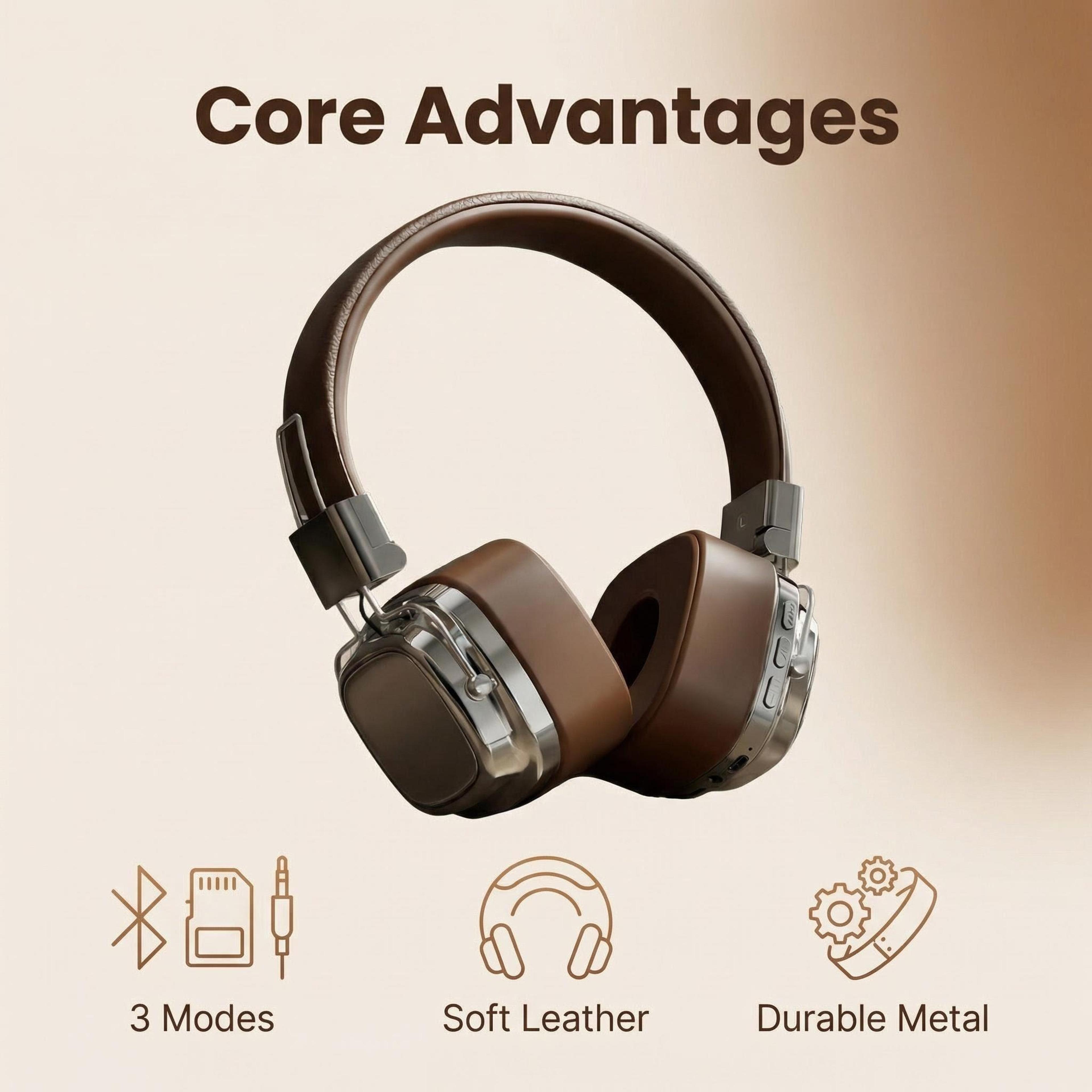 Leather Bluetooth Over Ear Headphones With Bluetooth Foldable Design  Wired Mode 1