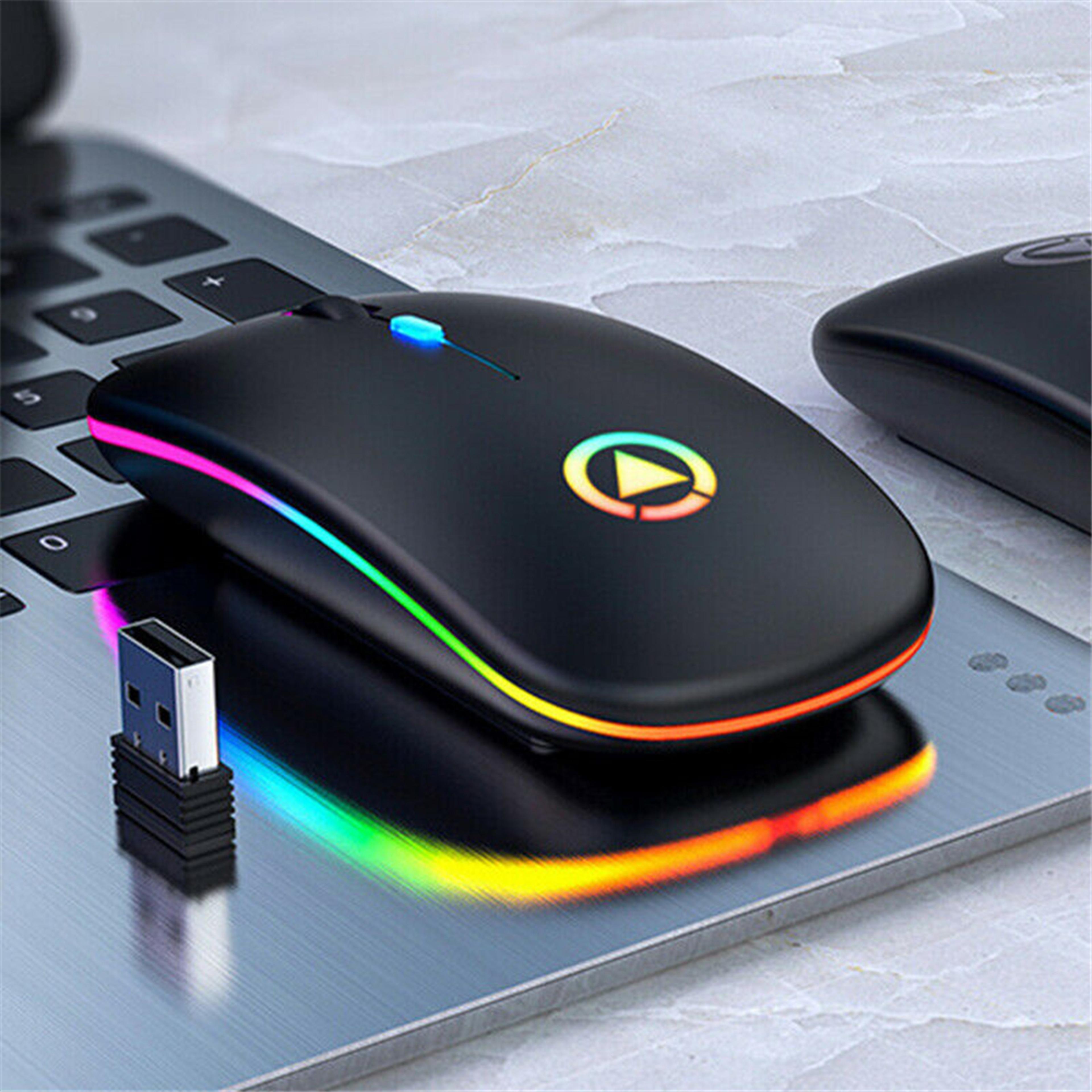 Rechargeable Wireless Mouse With RGB Lighting Silent Ultra Slim USB Mouse For Laptop  PC 0