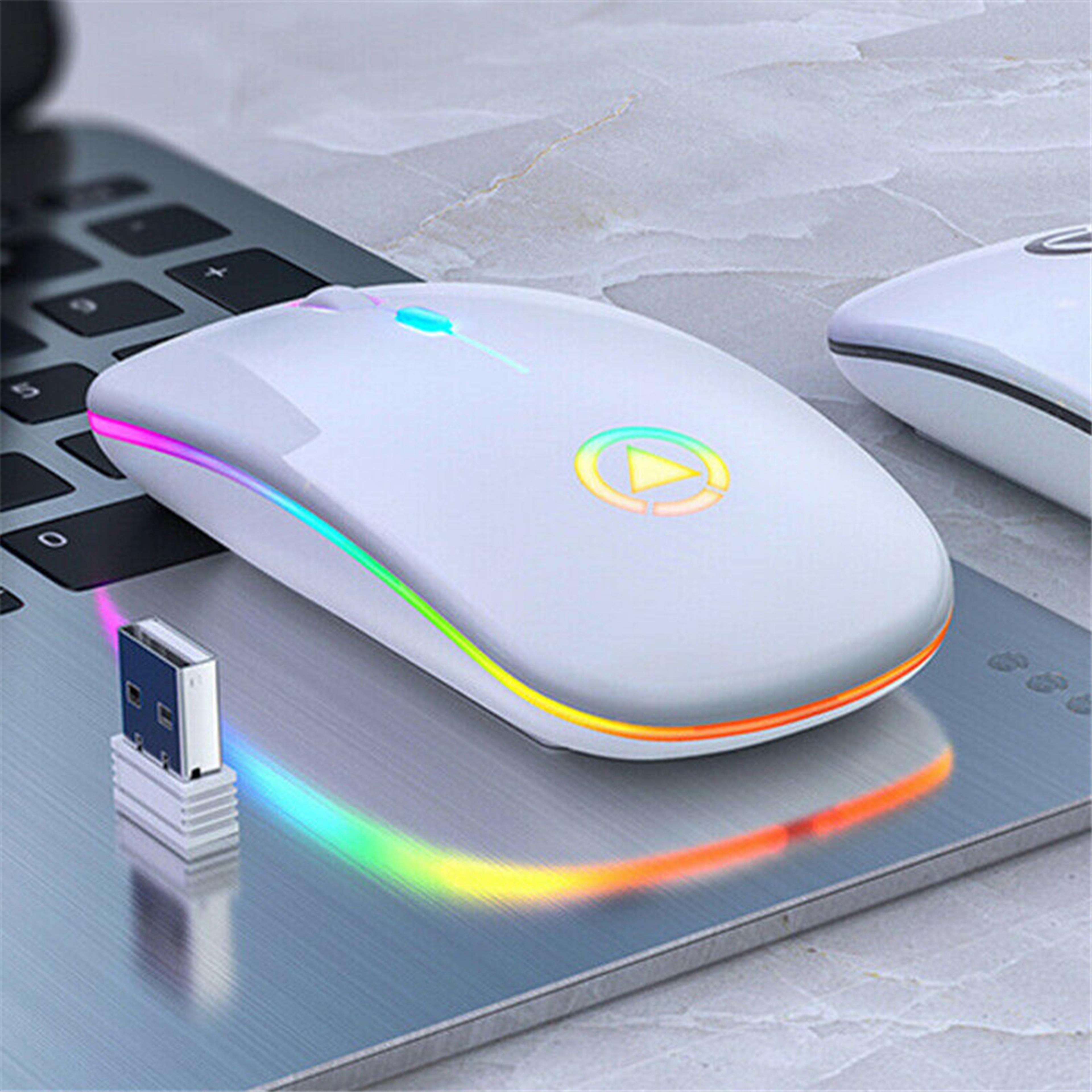 Rechargeable Wireless Mouse With RGB Lighting Silent Ultra Slim USB Mouse For Laptop  PC 6