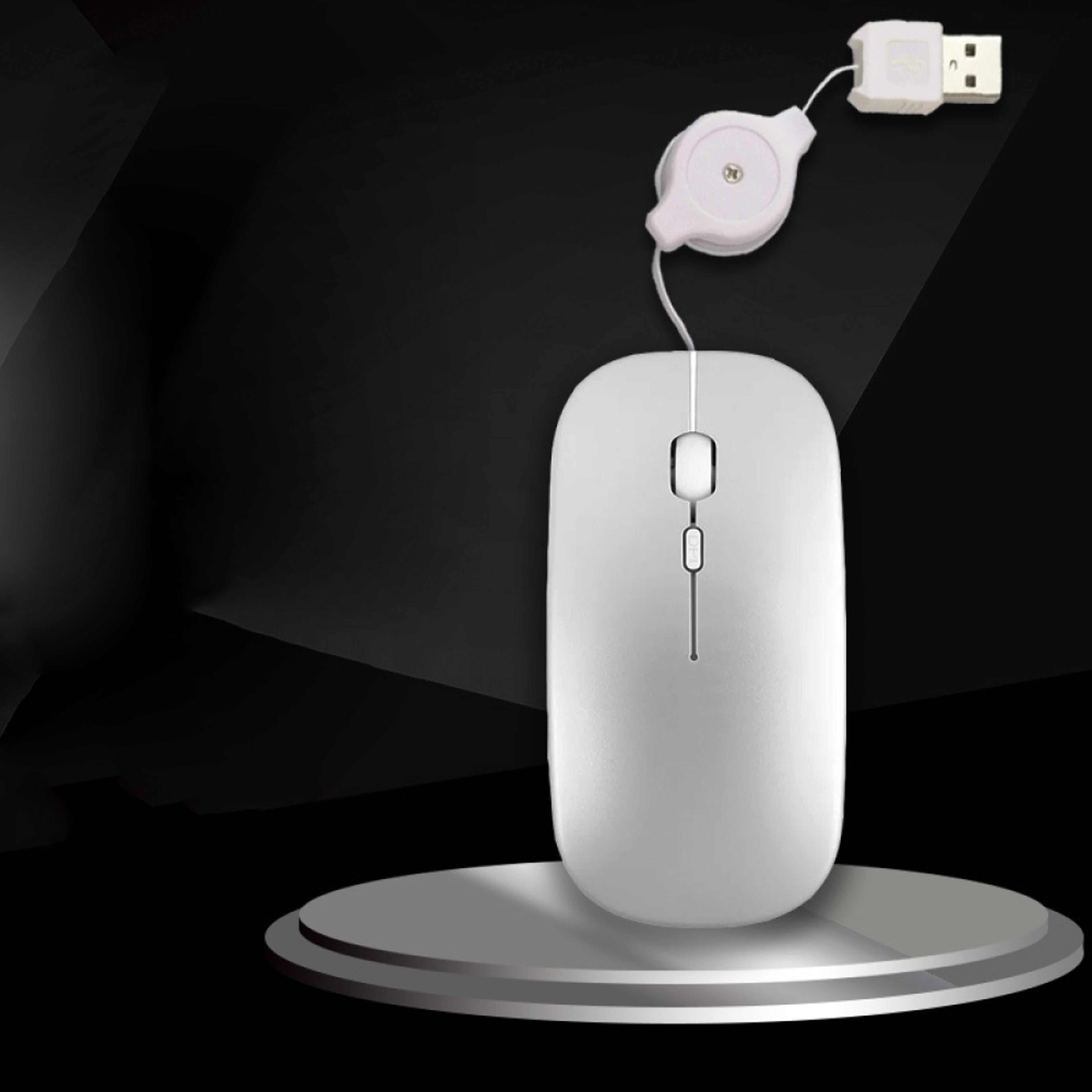 Portable Silent Wired USB Mouse With Retractable Cable For Laptop Office  Gaming 0