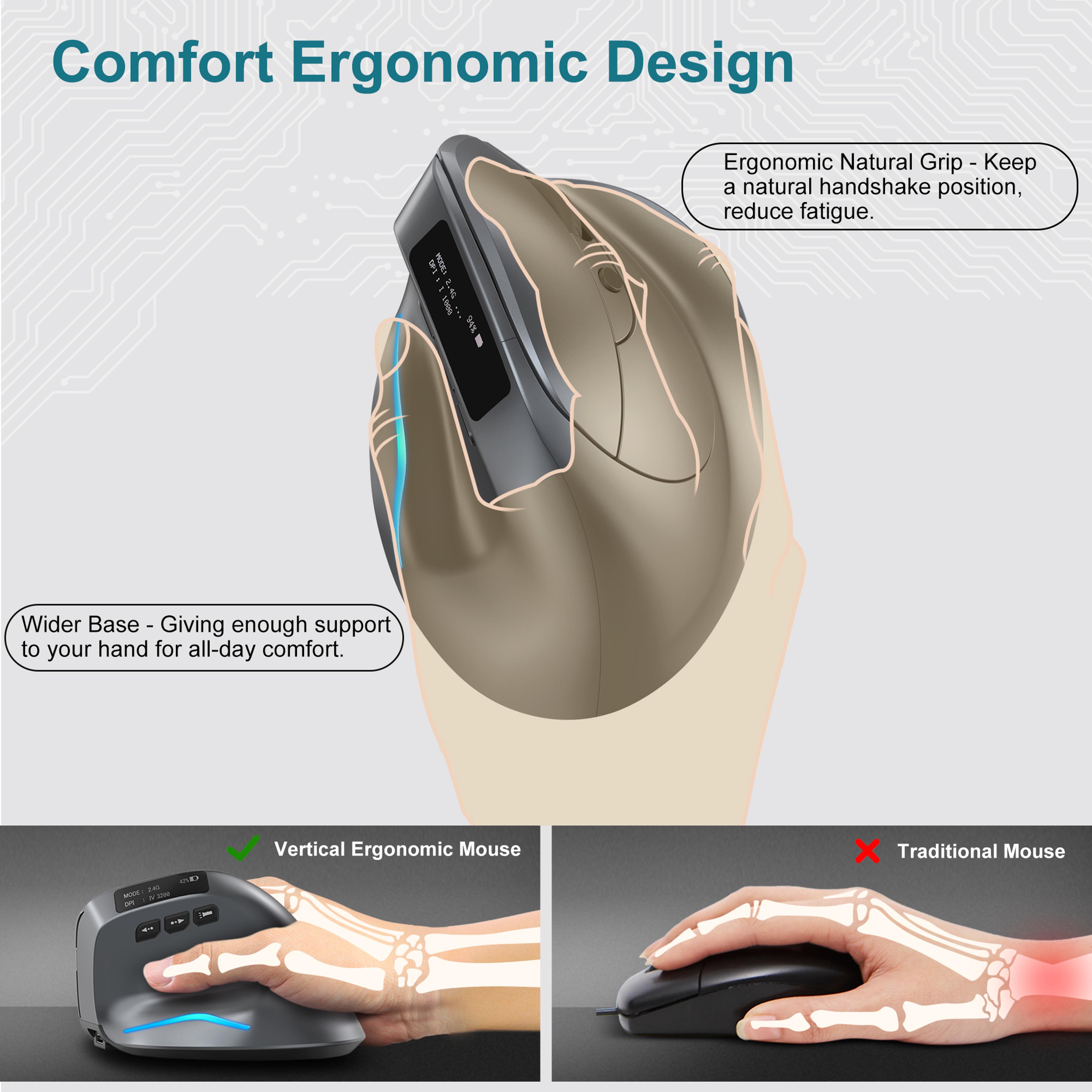 Ergonomic Vertical Mouse With OLED Display Rechargeable Wireless Bluetooth Mouse For PC  Laptop 5