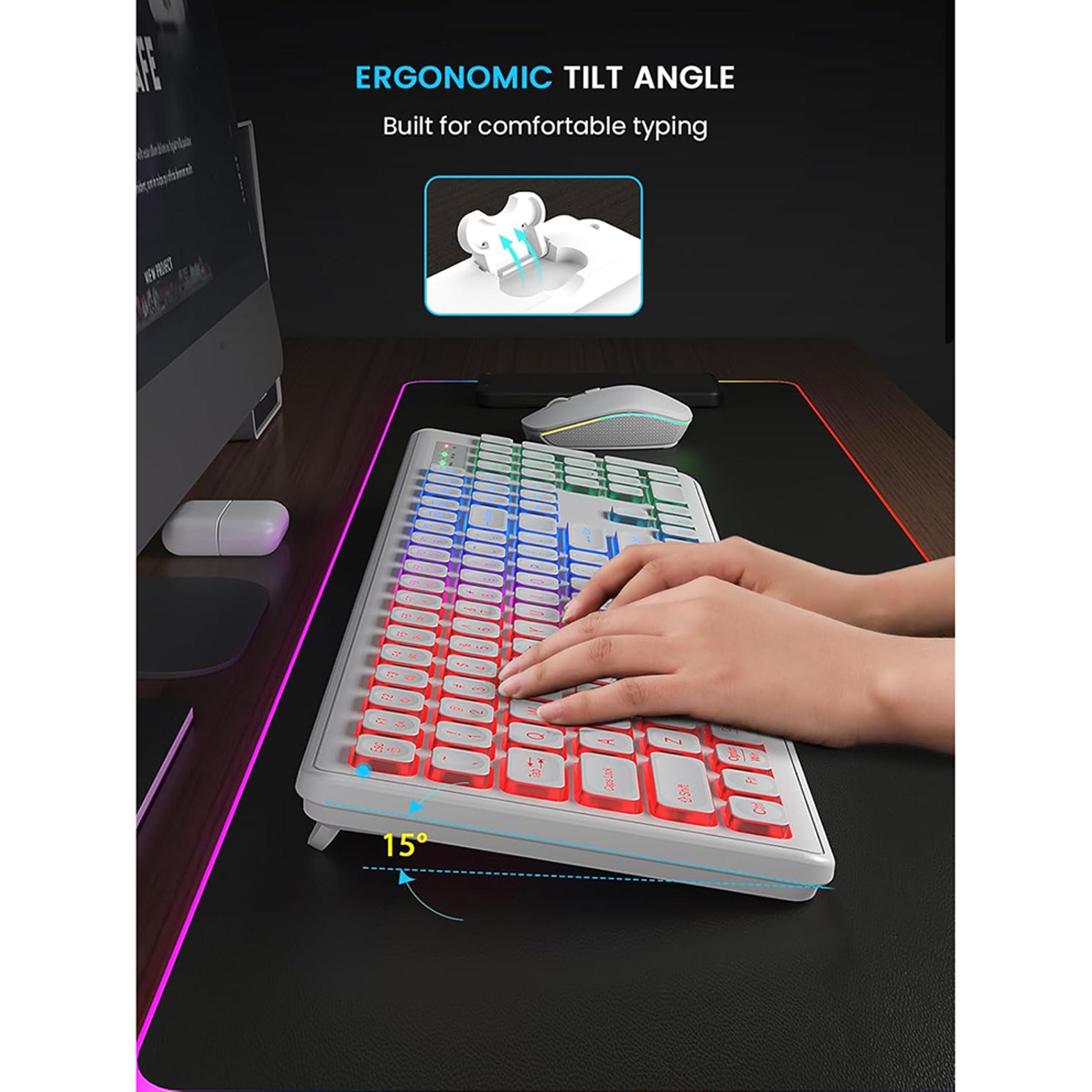 Rechargeable Backlit Wireless Keyboard And Mouse Combo With Quiet Keys For PC Laptop 4