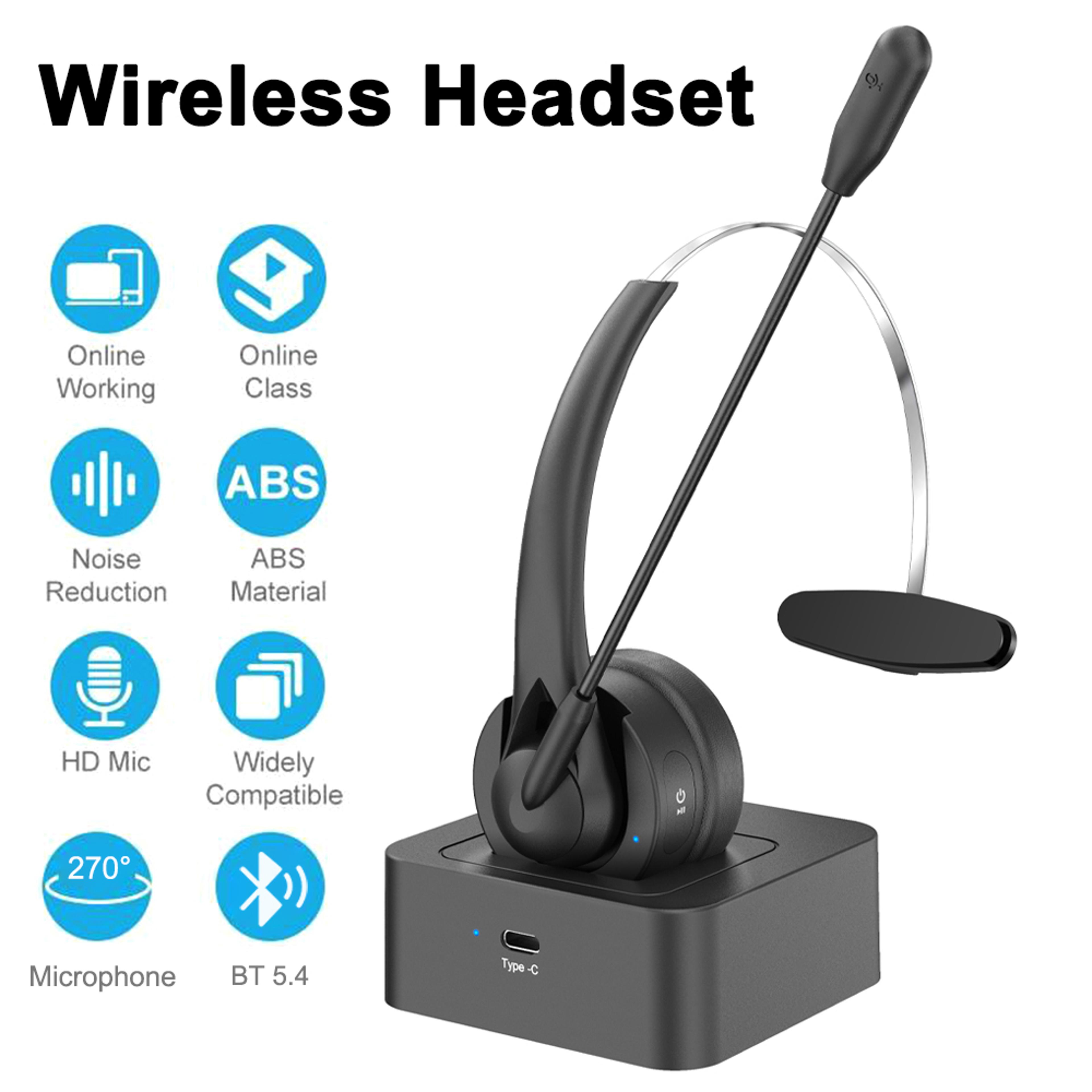 Bluetooth Noise Cancelling Headset With Microphone For Calls And Work 4